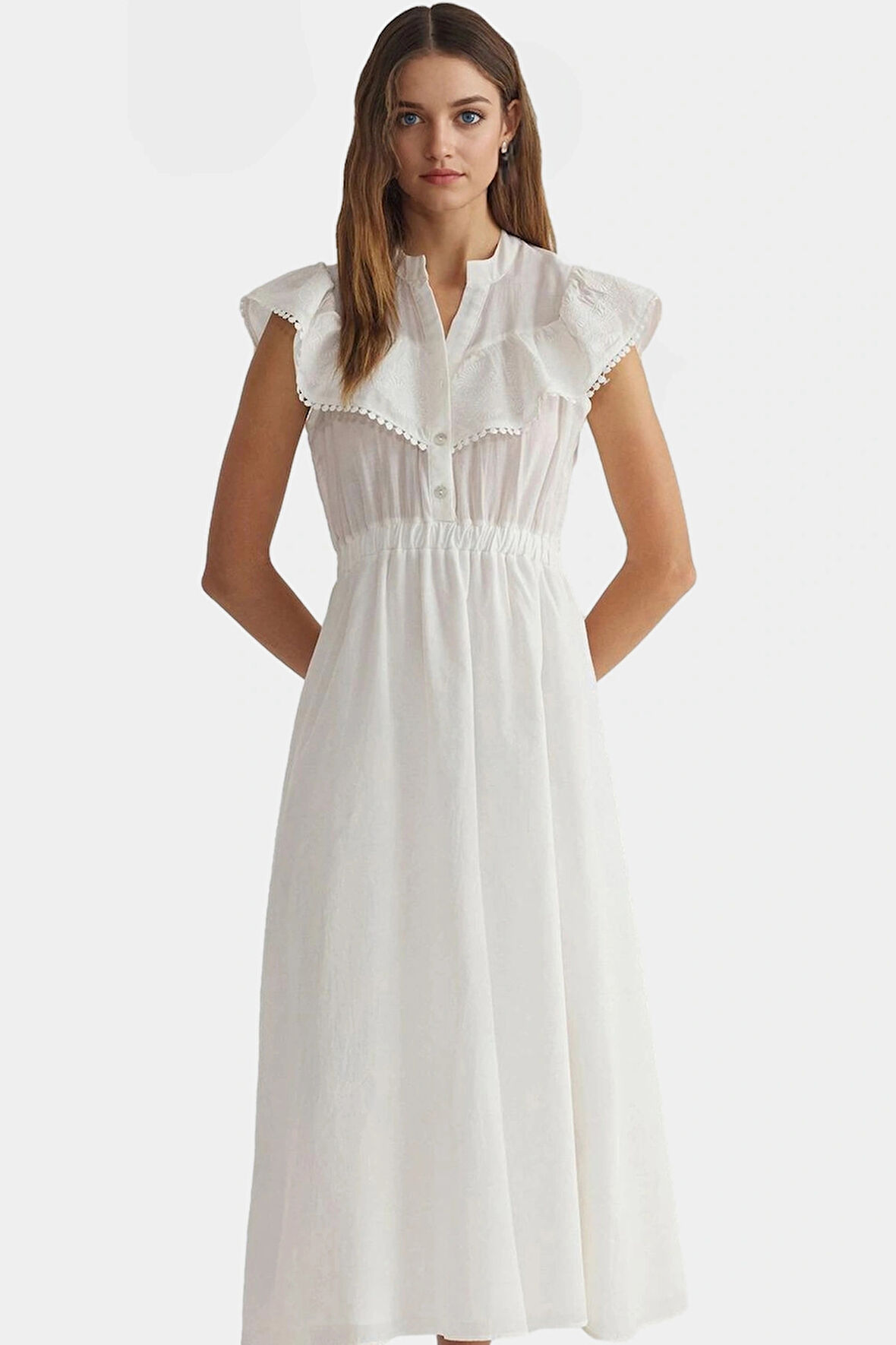 Maxi Pamuklu Dantel Detaylı Elbise Günlük Şıklık İçin Rahat Kullanım Uzun Ömürlü