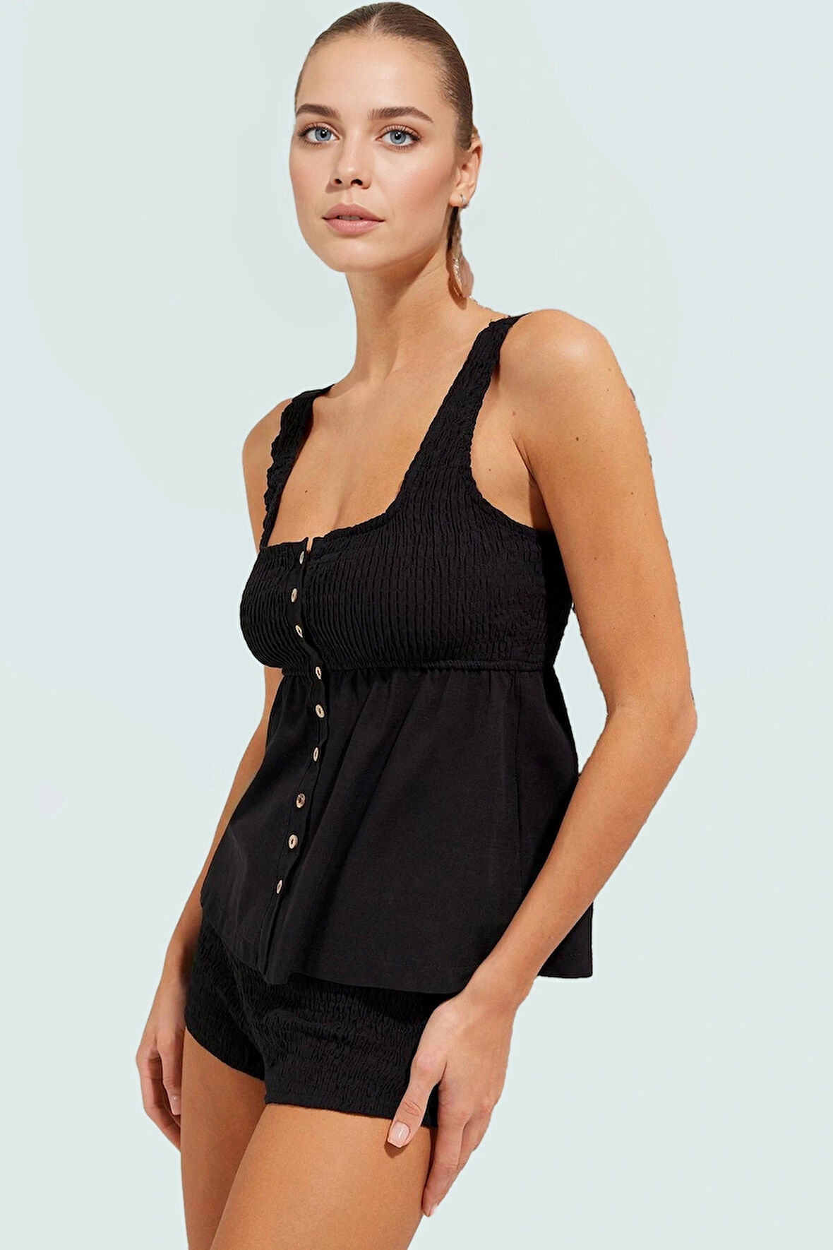 Yazlık Pamuklu Reglan Kollu Bluz Şort Takım Plaj Modası Rahat Ve Şık