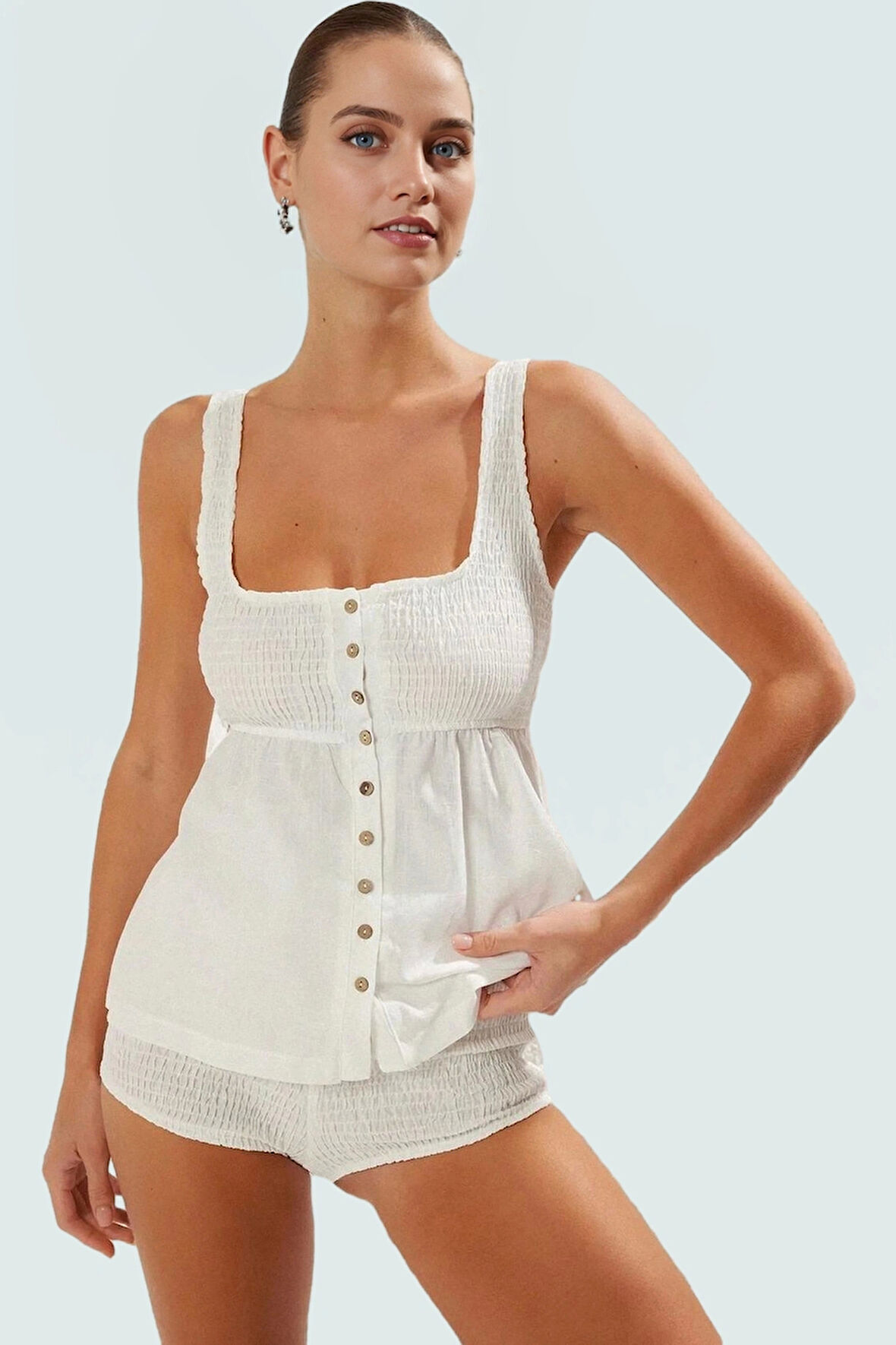 Yazlık Pamuklu Reglan Kollu Bluz Şort Takım Plaj Modası Rahat Ve Şık