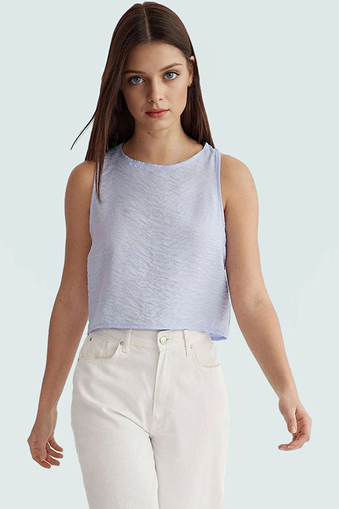 Yazlık Kolsuz Crop Bluz Rahat Günlük Polyester Dokuma Kumaş Ve Şık Özel Tasarım