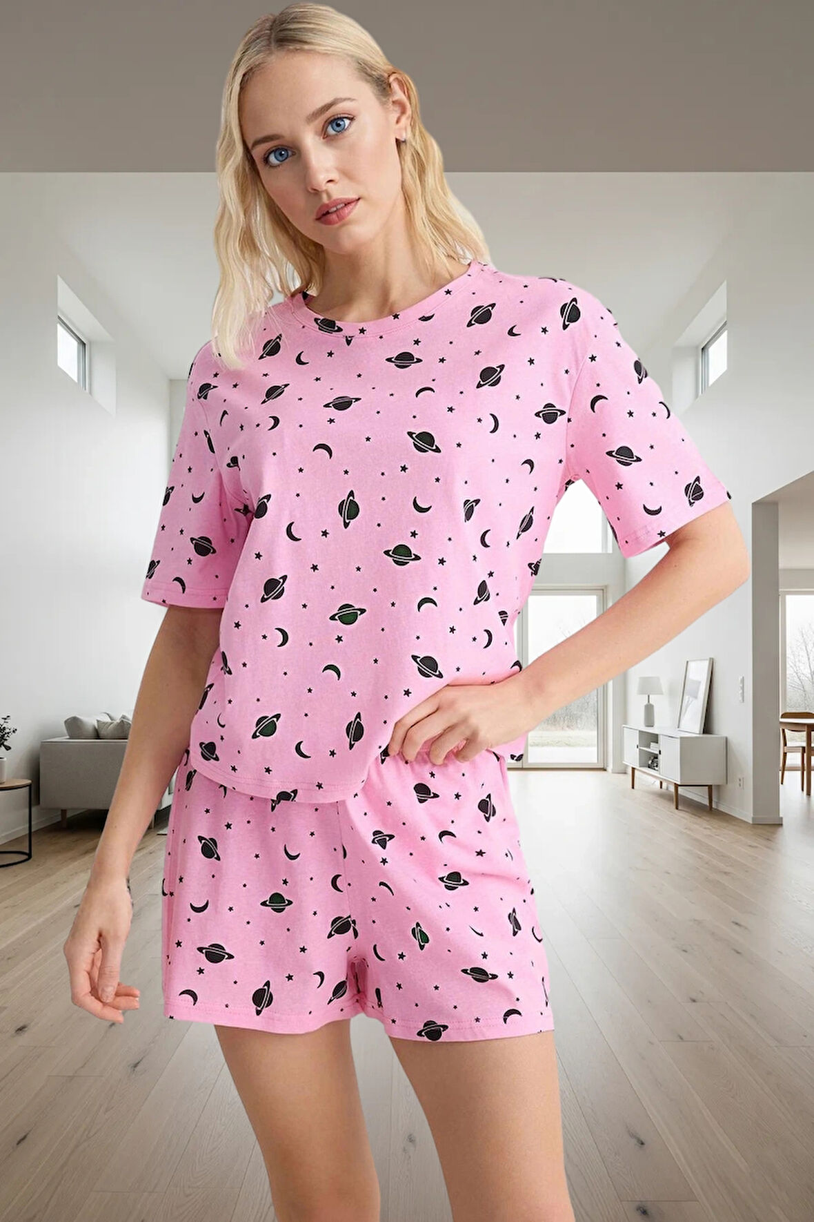 Kadın Yazlık Kısa Kollu Pamuklu Pijama Takımı Rahat Ev Giyim Seti Özenle Seçilmiş Şık Görünüm