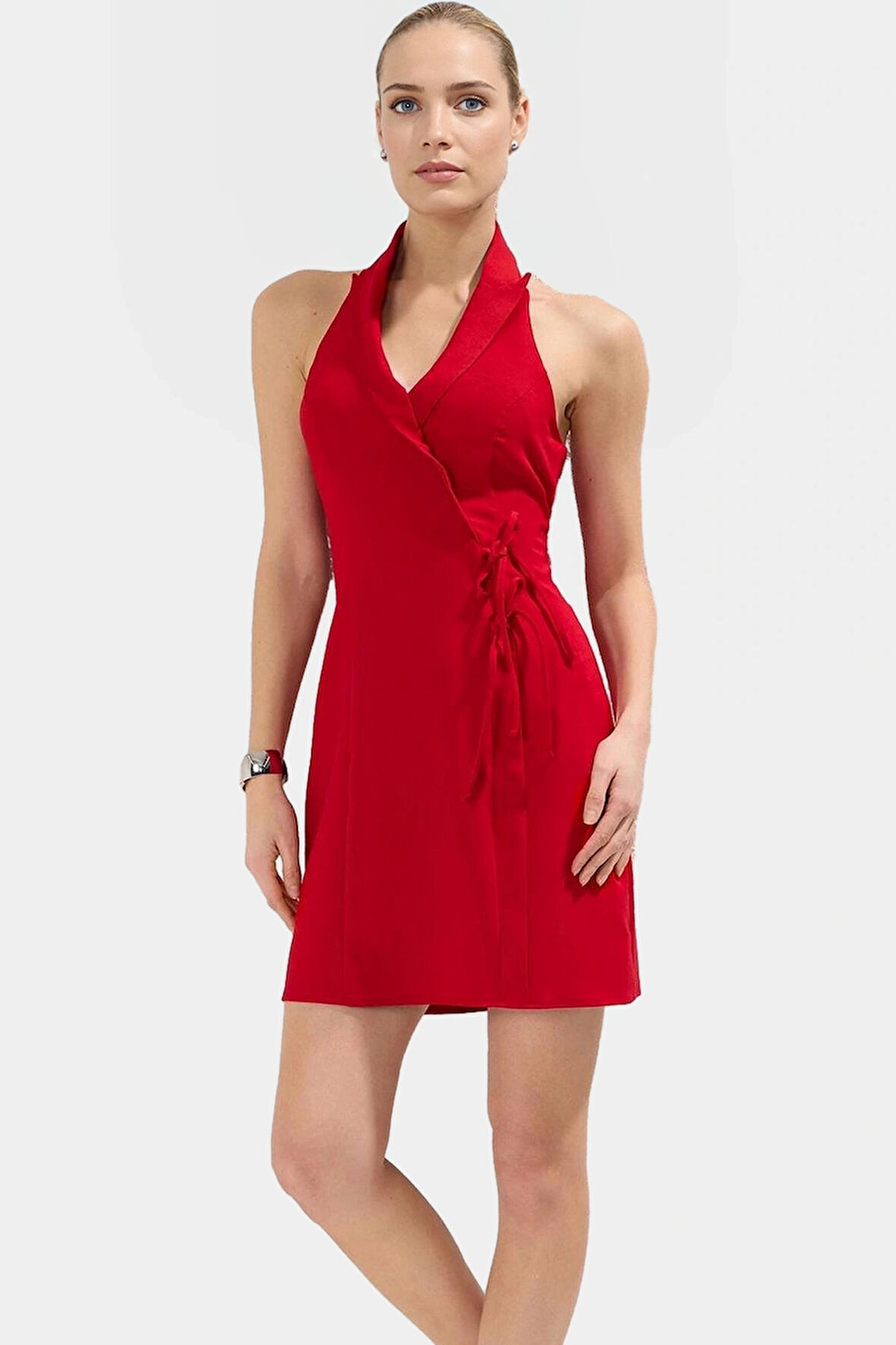 Mini Ceket Elbise Yazlık Dokuma Polyester Elastan Modern Stil Trend Tasarım Şık Görünüm