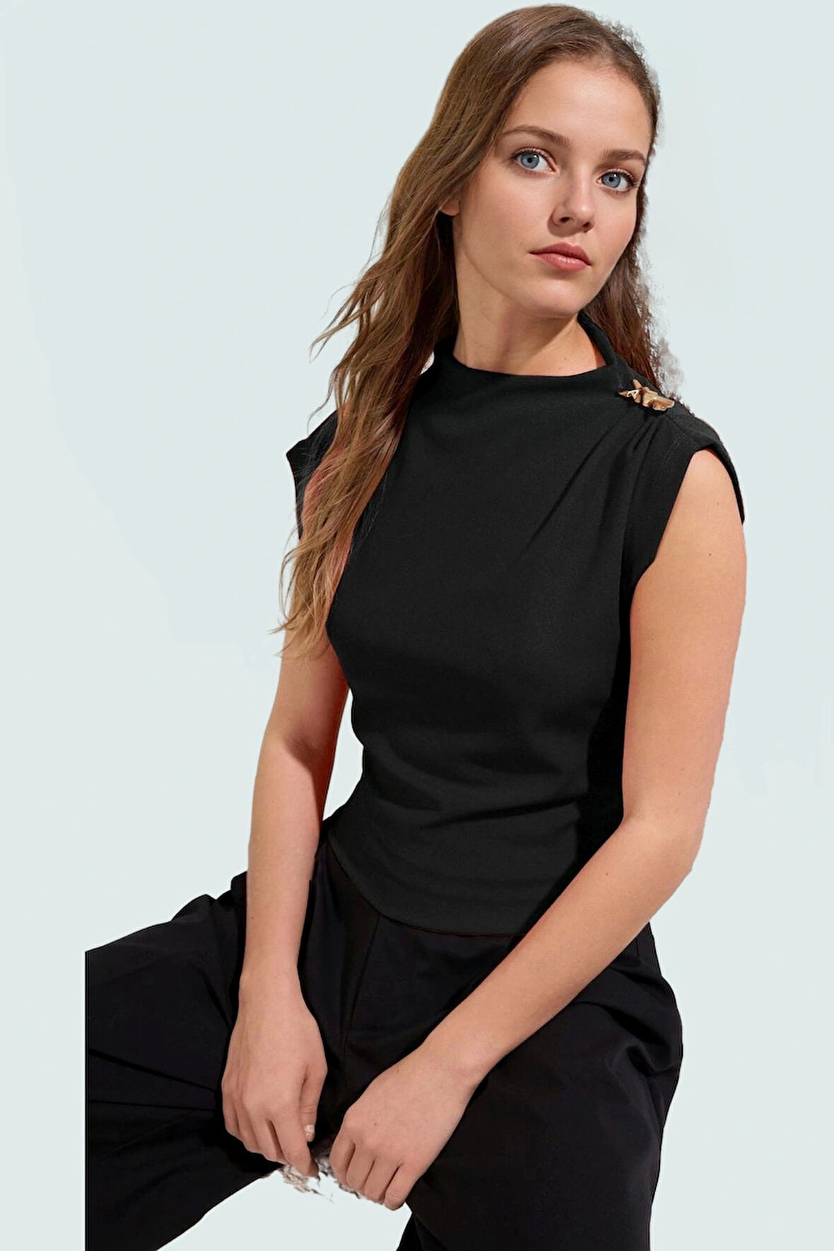 Fitted Dik Yaka Scuba Krep Örme Bluz Günlük Stil Özenle Seçilmiş Uzun Ömürlü Konforlu Kesim