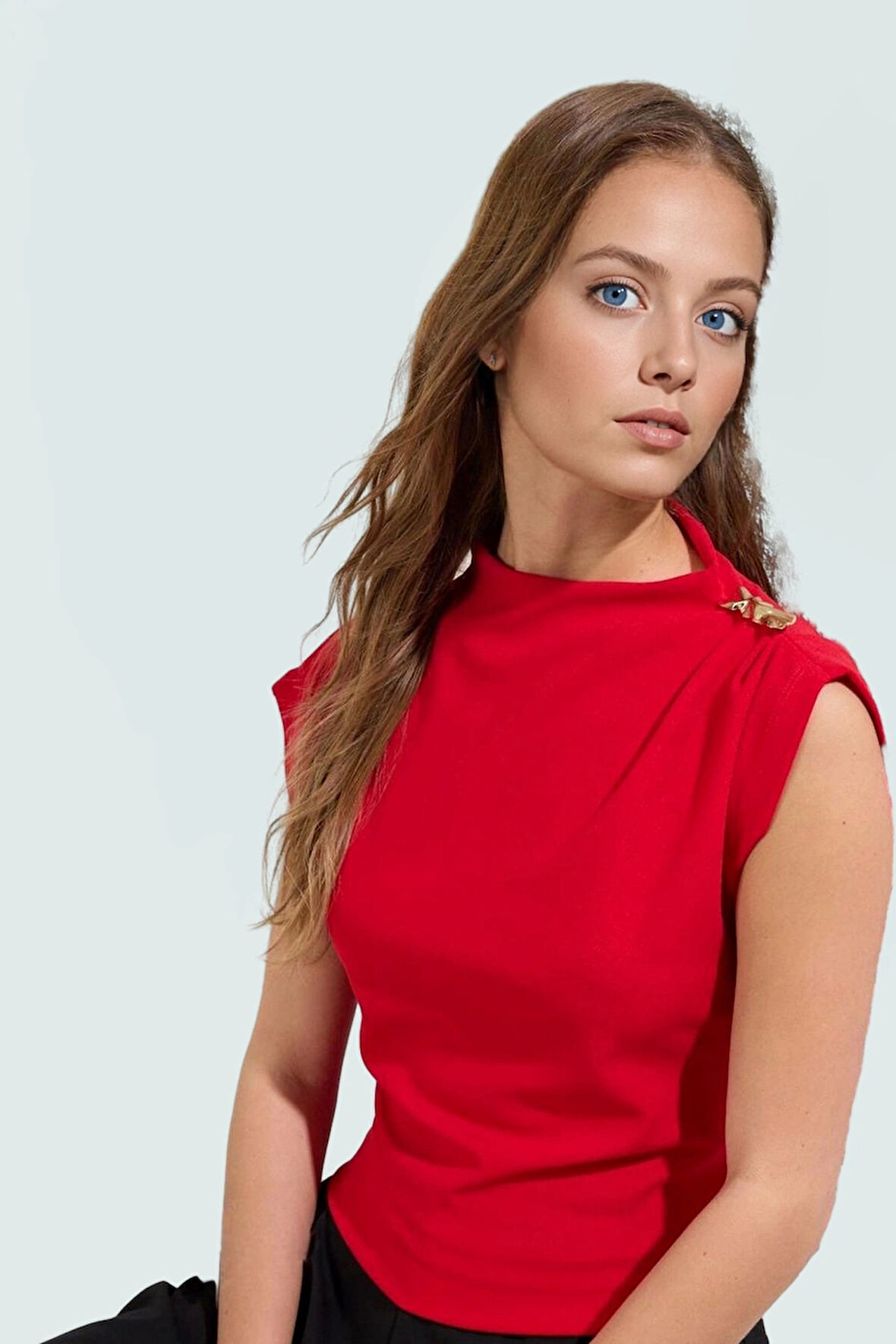 Fitted Dik Yaka Scuba Krep Örme Bluz Günlük Stil Özenle Seçilmiş Uzun Ömürlü Konforlu Kesim