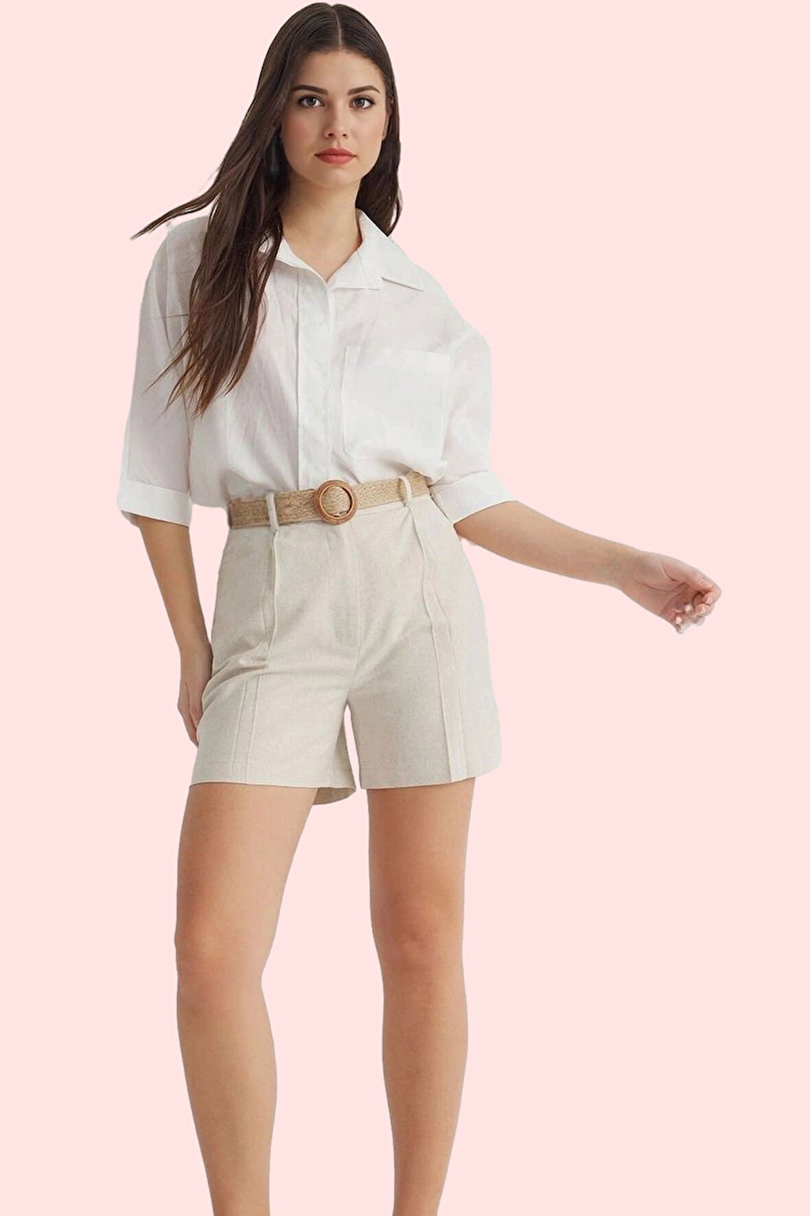 Kadın Keten Görünümlü Yüksek Bel Geniş Paça Şort Pamuk Yaz Aylarının Vazgeçilmezi Günlük Kullanım