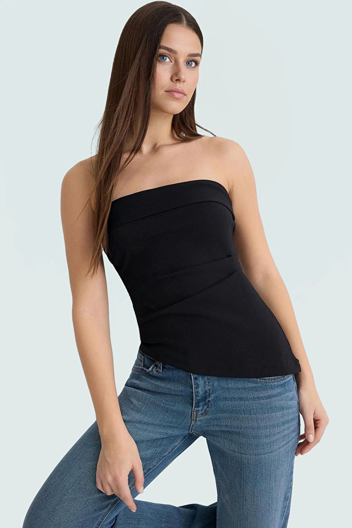 Straplez Fitted Dokuma Bluz Günlük Şıklık İçin Özenle Seçilmiş Dayanıklı Malzeme