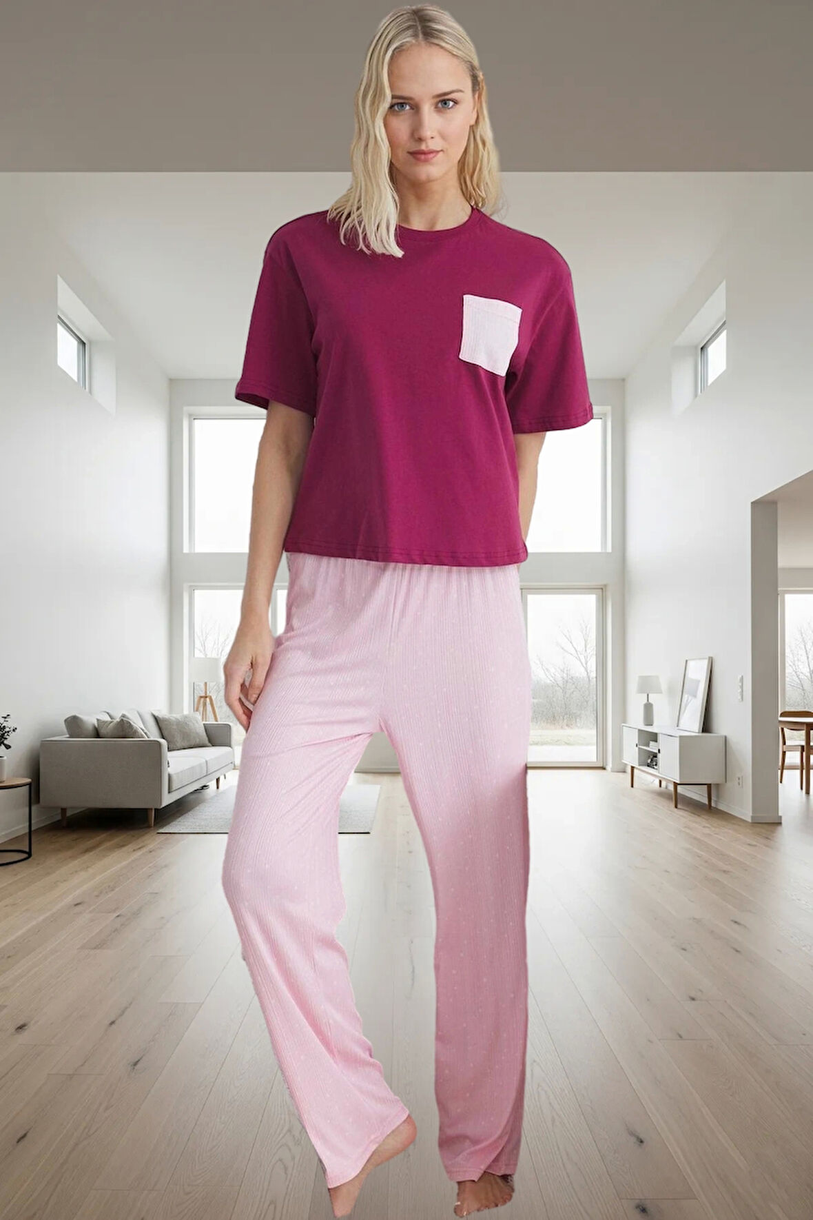 Kadın Kısa Kollu Regular Kalıp Pamuklu Pijama Takımı Özenle Seçilmiş Rahat Kullanım