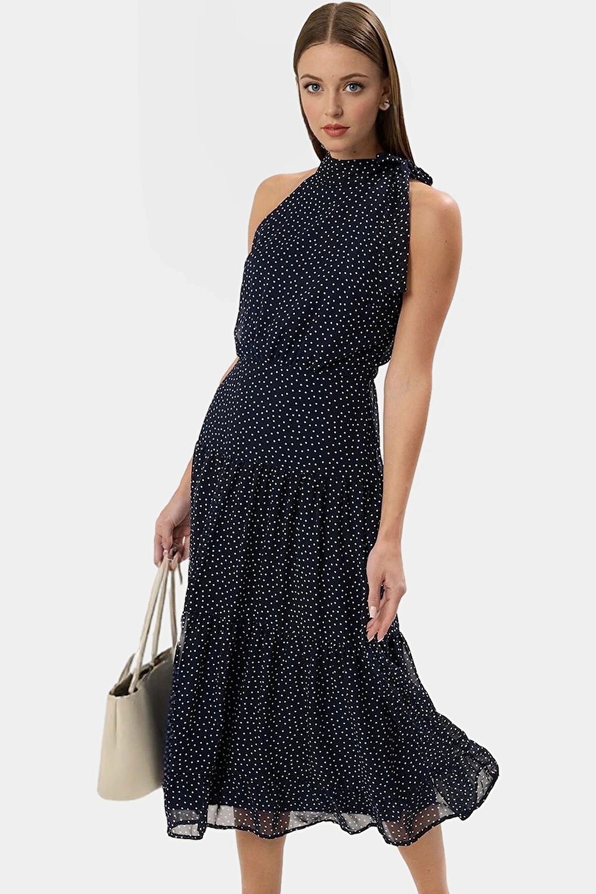 Şifon Dokuma A line Puantiyeli Elbise Yazlık Yüksek Kalite Şık Görünüm Modern Stil