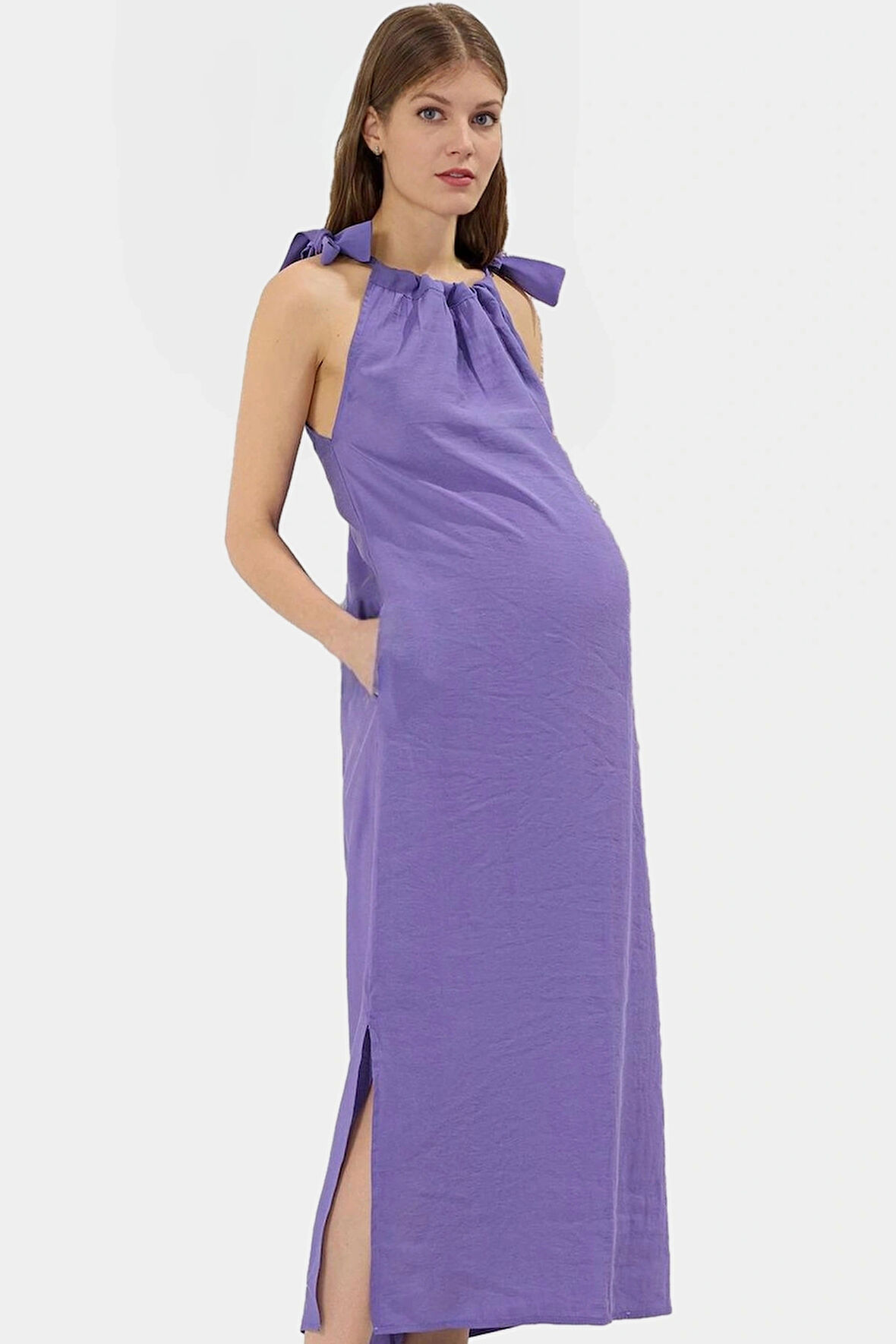 Maxi Modal Elbise Düz Kesim Halter Yaka Günlük Yazlık Giysi Modern Stil Konforlu