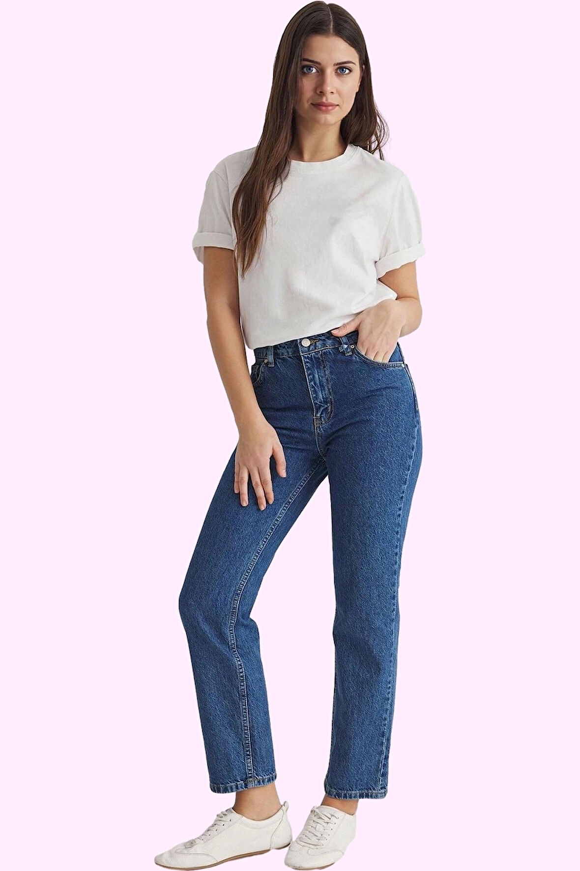 Kadın Straight Jean Pantolon Pamuk Günlük Kombinler İçin Hafta Sonu Yaz Aylarının Vazgeçilmezi