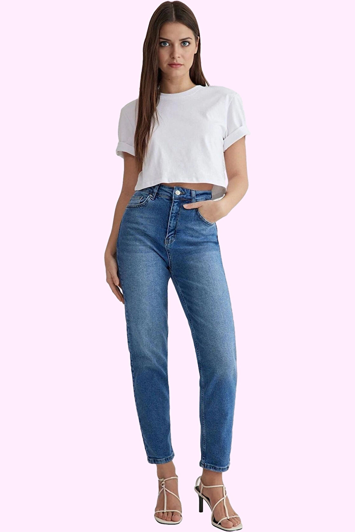 Kadın Yüksek Bel Geniş Paça Mom Jean Günlük Kullanım Hafta Sonu Yaz Aylarının Vazgeçilmezi