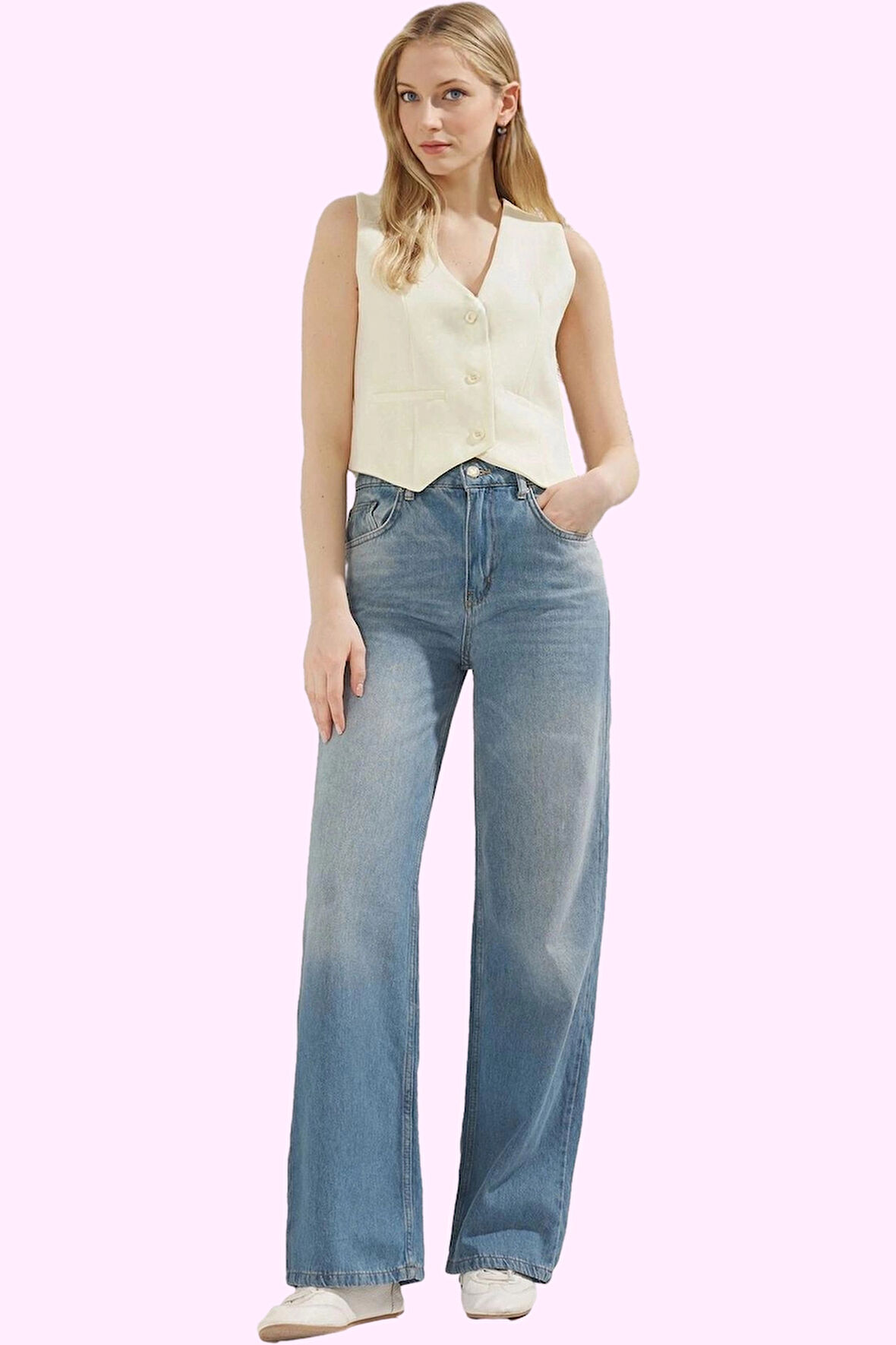 Kadın Geniş Paça Uzun Boy Jean Pantolon Pamuklu Günlük Kombinler Yaz Aylarının Vazgeçilmezi