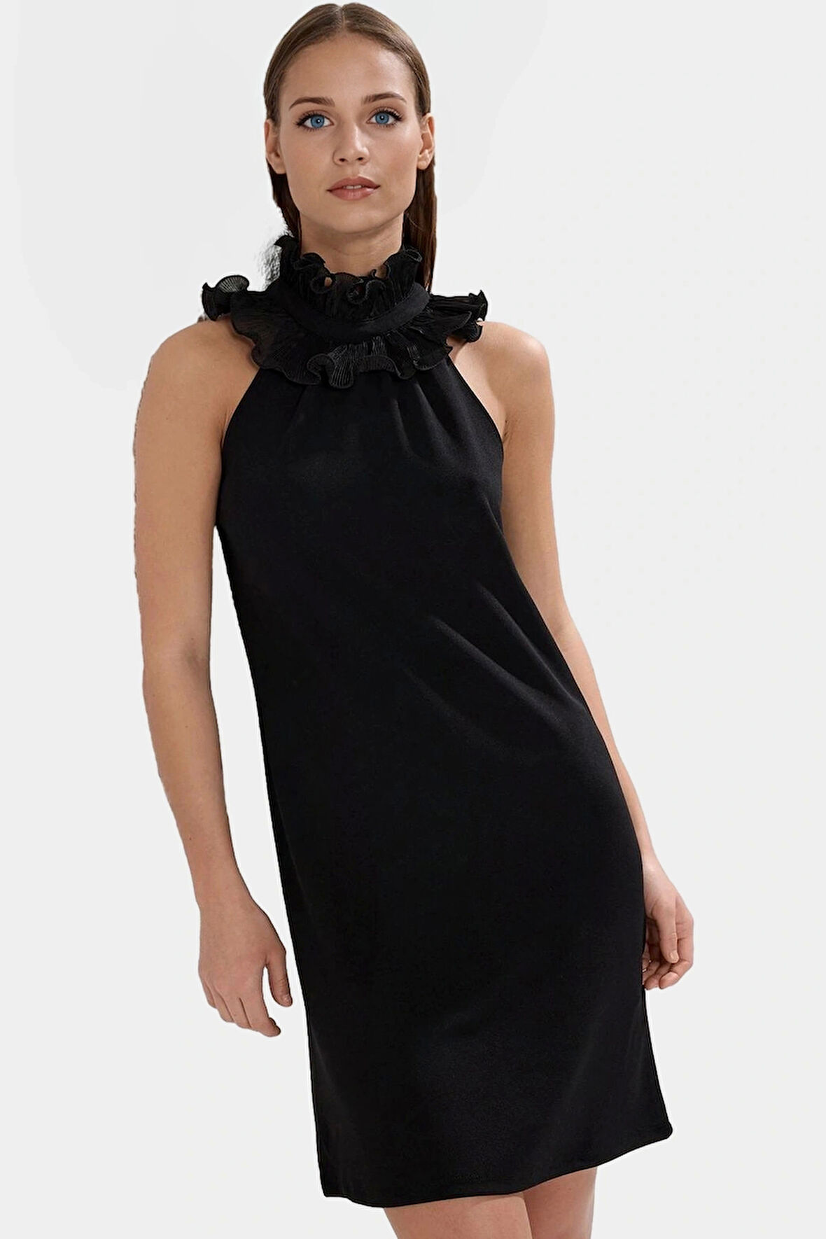 Midi Boy A Line Krep Elbise 98% Polyester 2% Elastan Özenle Seçilmiş