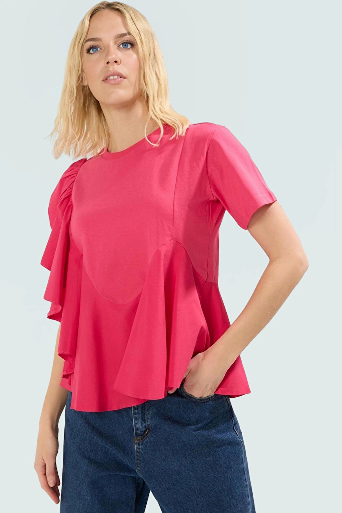 Poplin Bluz Fırfırlı Kol Detaylı Yazlık Premium Kalite Yüksek Şık Görünüm