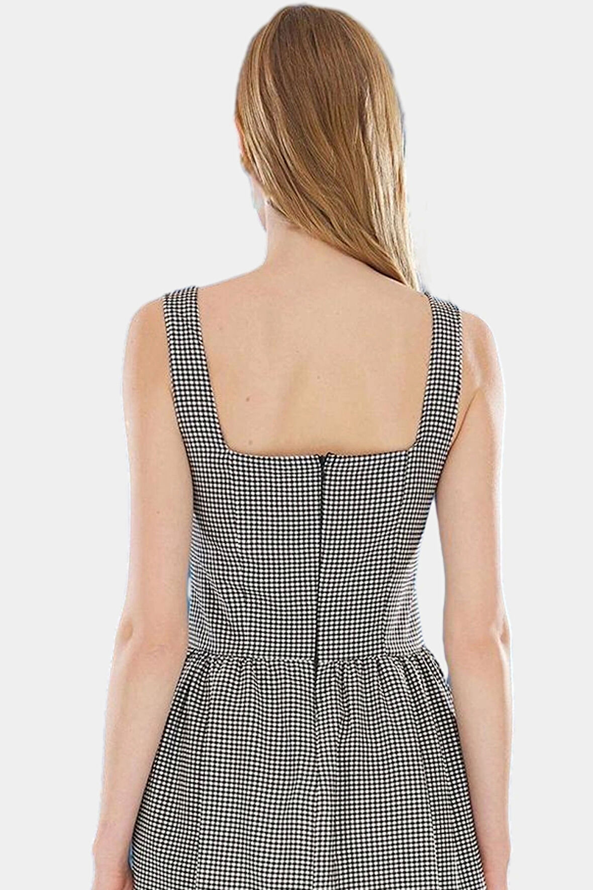 Kare Yaka Mini Ekose Elbise 95% Polyester Rahat Günlük Yazlık Premium Kalite Özenle Seçilmiş