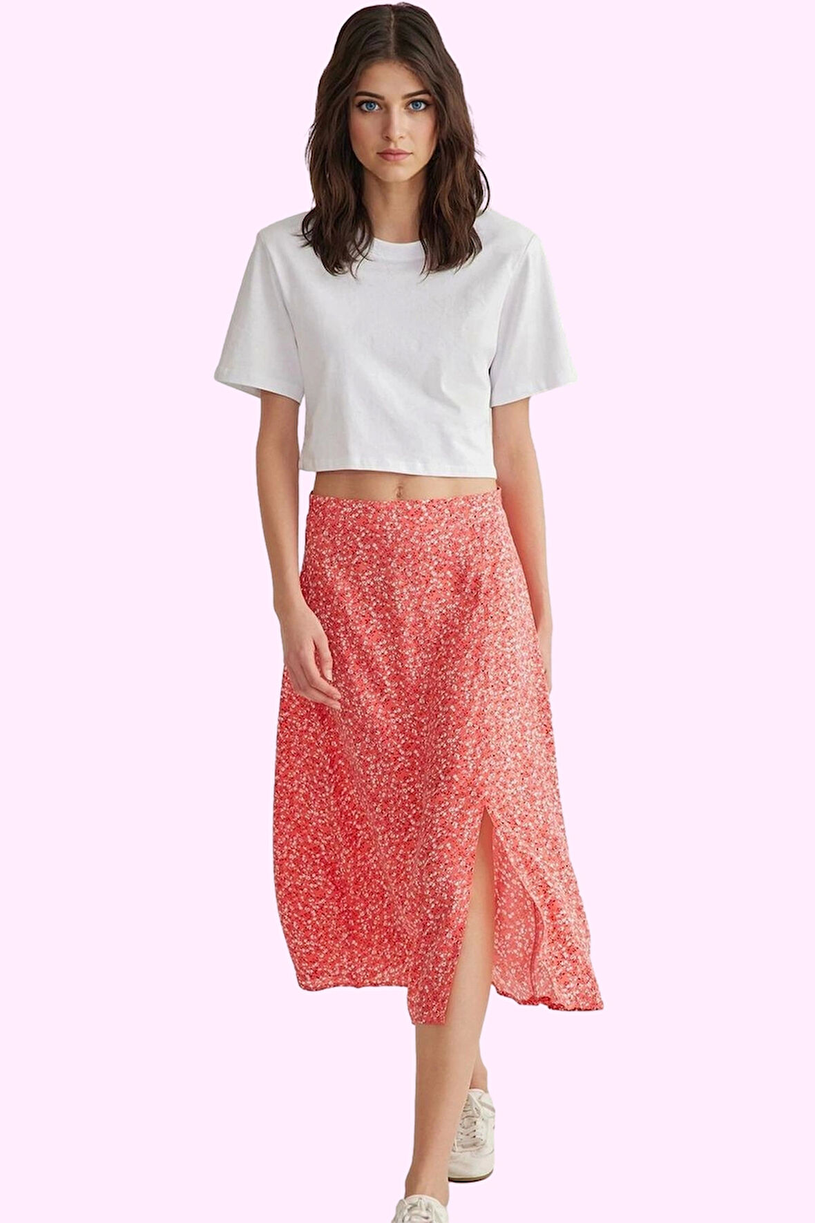 Kadın Çiçek Desenli Midi Etek Yüksek Bel A line Kesim Viskoz Günlük Stil Dayanıklı Malzeme