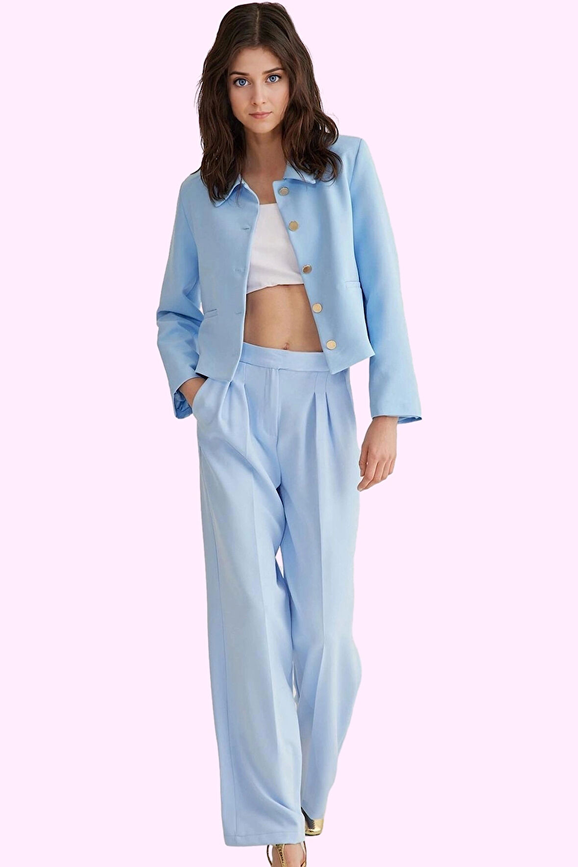 Kadın Wide Leg Pantolon Dokuma Kumaş Normal Bel Regular Boy Günlük Şıklık Kaliteli Malzeme