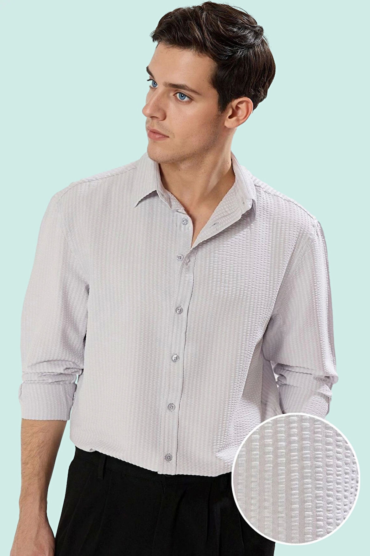 Erkek Regular Fit Uzun Kollu Dokulu Gömlek Günlük Kullanım Hafta Sonu Yaz Aylarının Vazgeçilmezi
