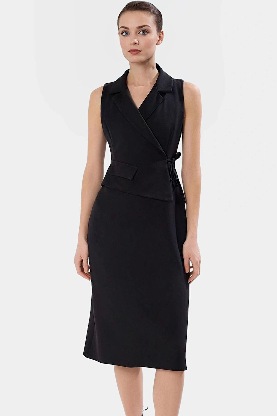 Şık A Kesim Midi Elbise Yazlık Polyester Elastan Dokuma Modern Stil Özenle Seçilmiş