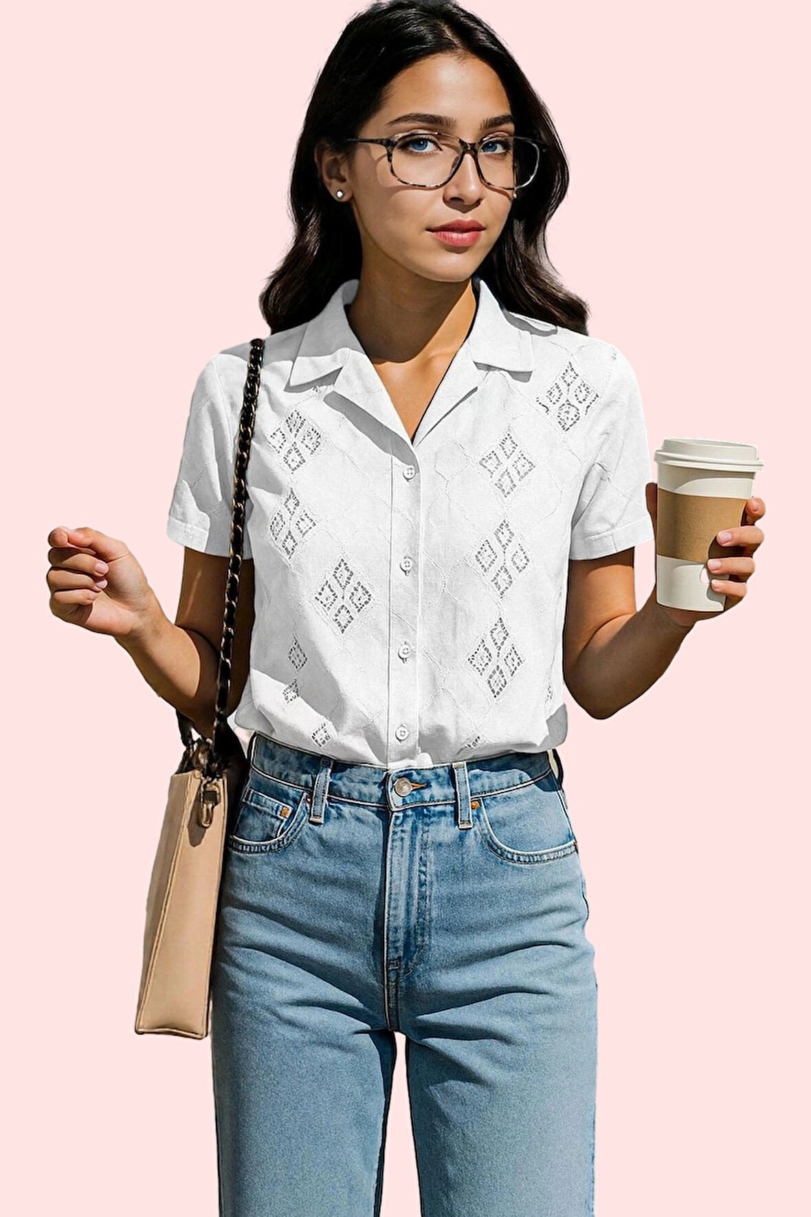 Kadın Kısa Kollu Nakışlı Brode Gömlek Regular Kalıp Günlük Kullanım Yaz Aylarının Vazgeçilmezi