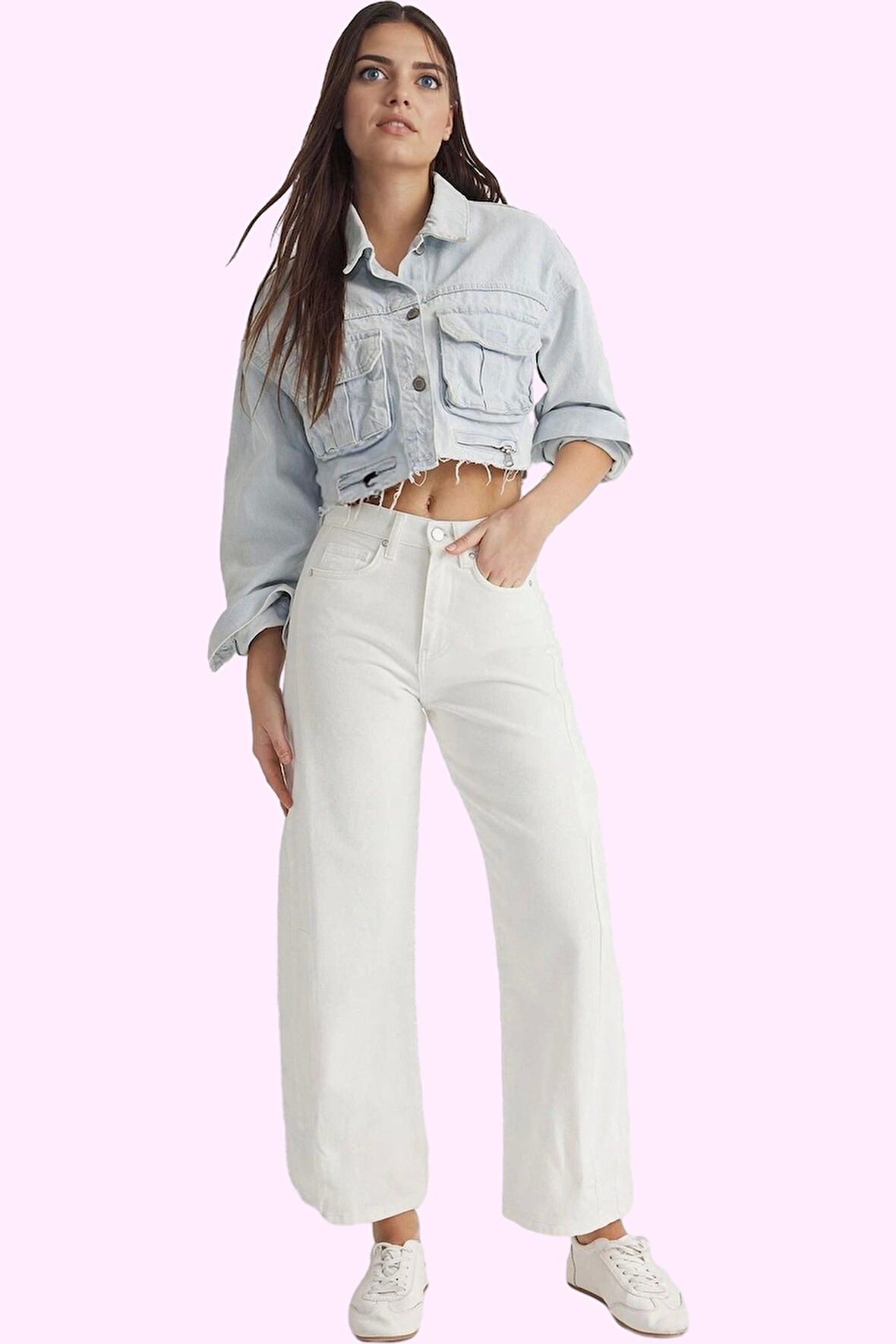 Kadın Yüksek Bel Geniş Paça Denim Pantolon Pamuk Günlük Stil Hafta Sonu Yaz Aylarının Vazgeçilmezi