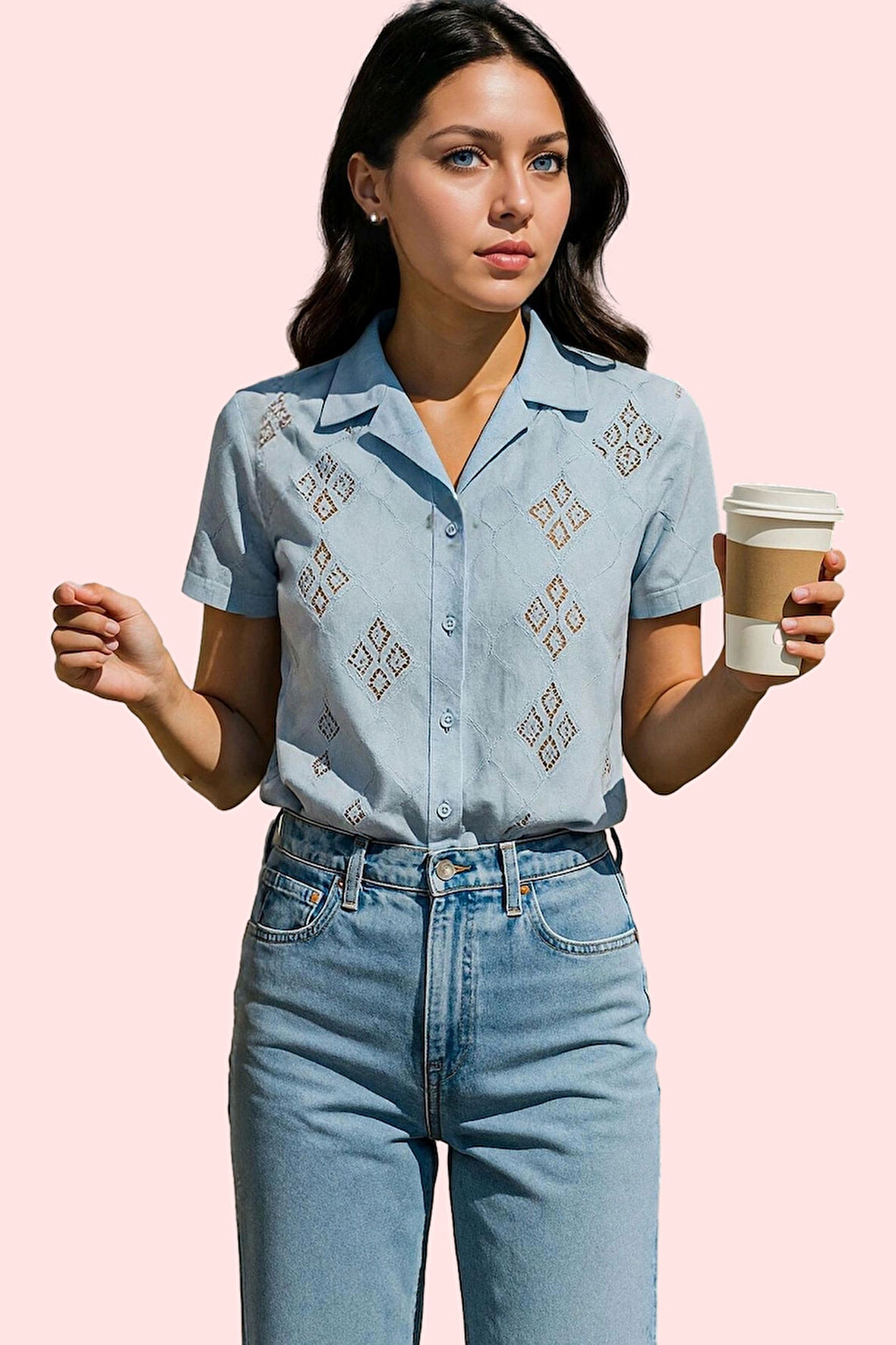 Kadın Kısa Kollu Nakışlı Brode Gömlek Regular Kalıp Günlük Kullanım Yaz Aylarının Vazgeçilmezi