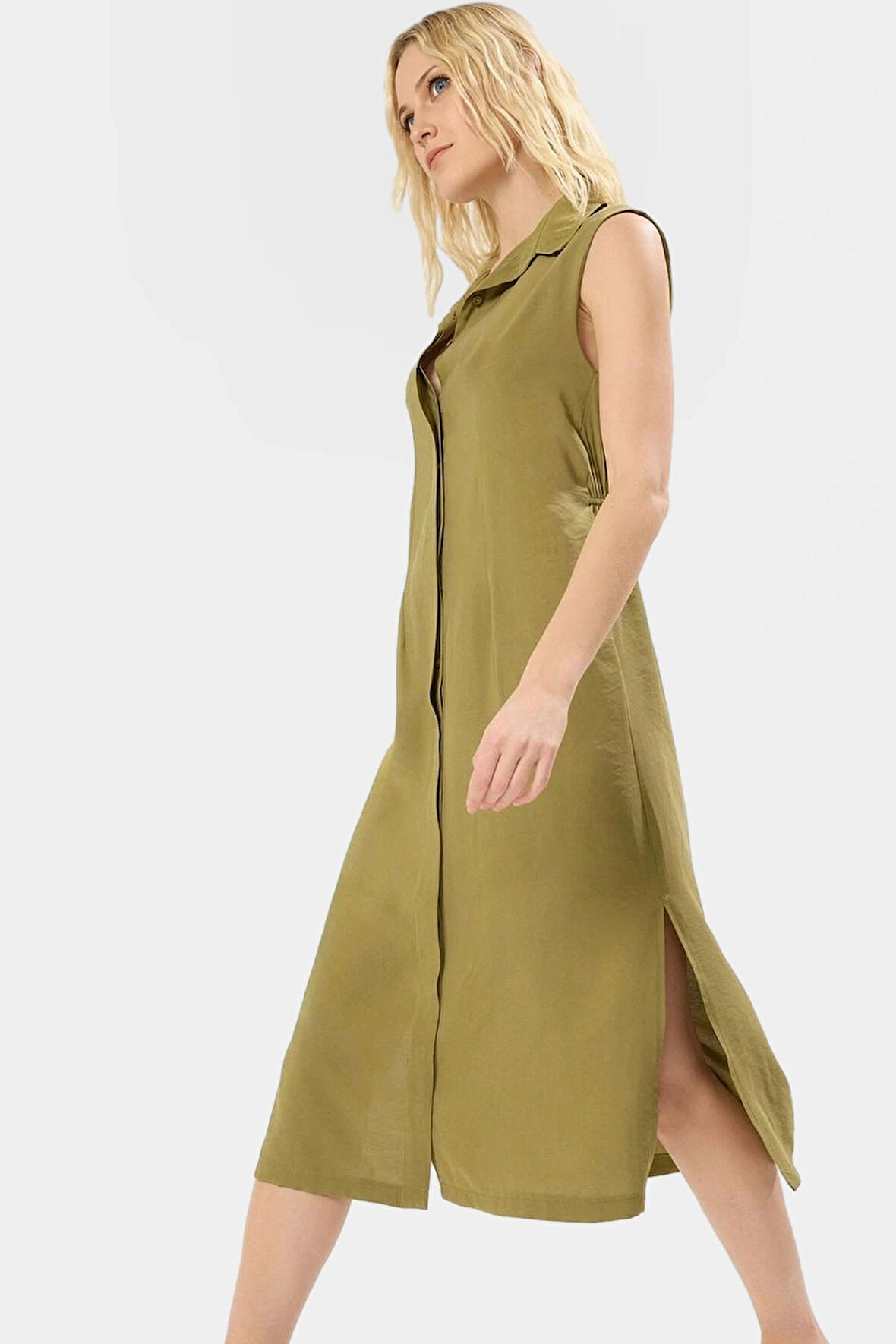 Midi Dokuma Gömlek Elbise 85% Modal 15% Polyester Günlük Stil Yüksek Kalite Mükemmel Uyum