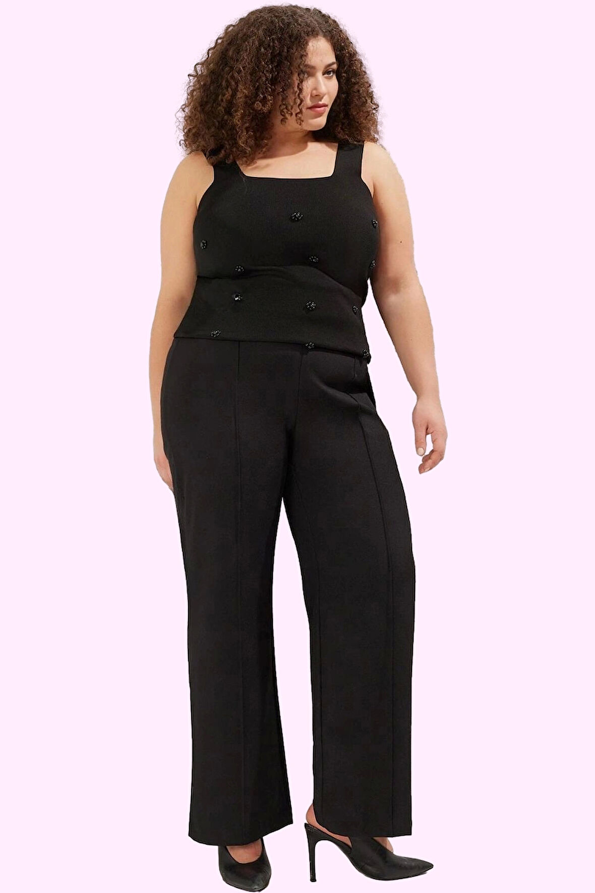 Kadın Geniş Paça Yüksek Bel Pantolon Krep Dokuma İş Ve Günlük Hafta Sonu Dayanıklı Malzeme