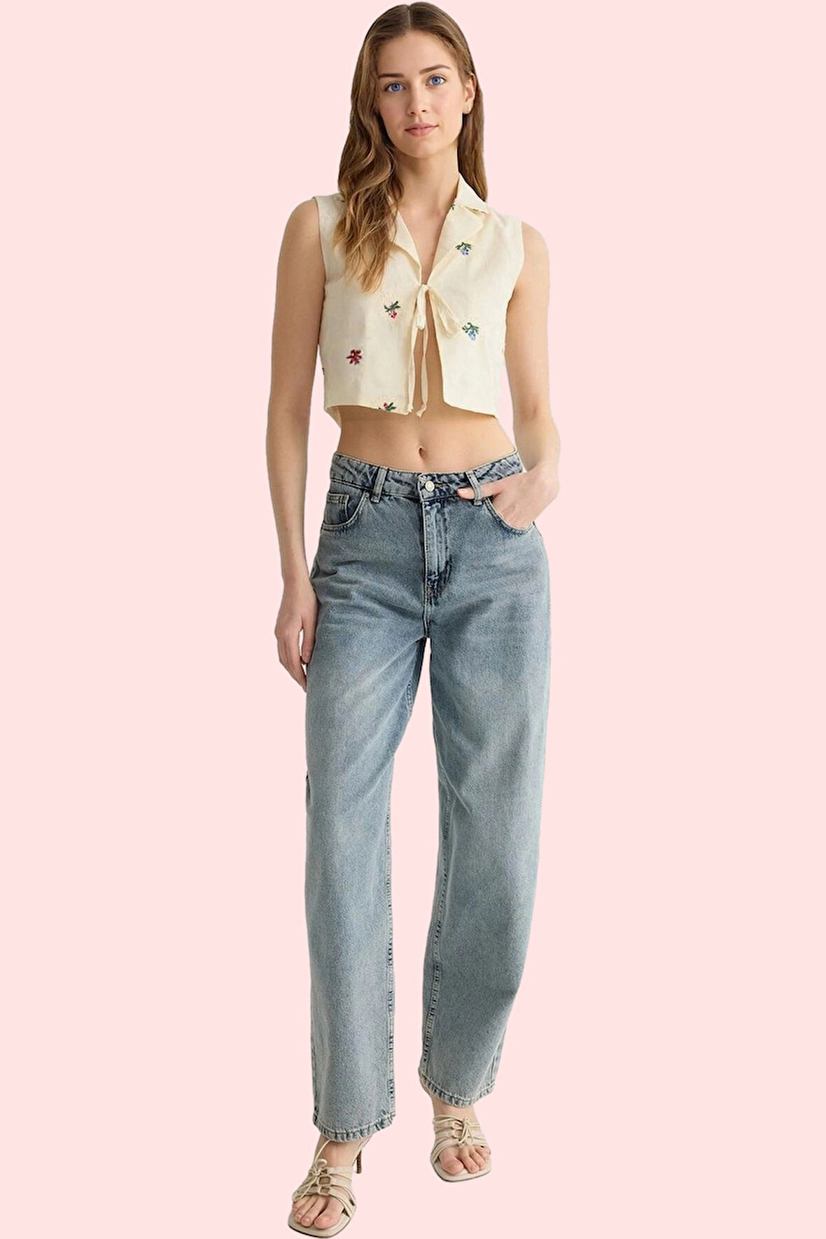 Kadın Kolsuz Nakışlı Dokuma Gömlek Pamuk Yaz Aylarının Vazgeçilmezi Günlük Kullanım Hafta Sonu