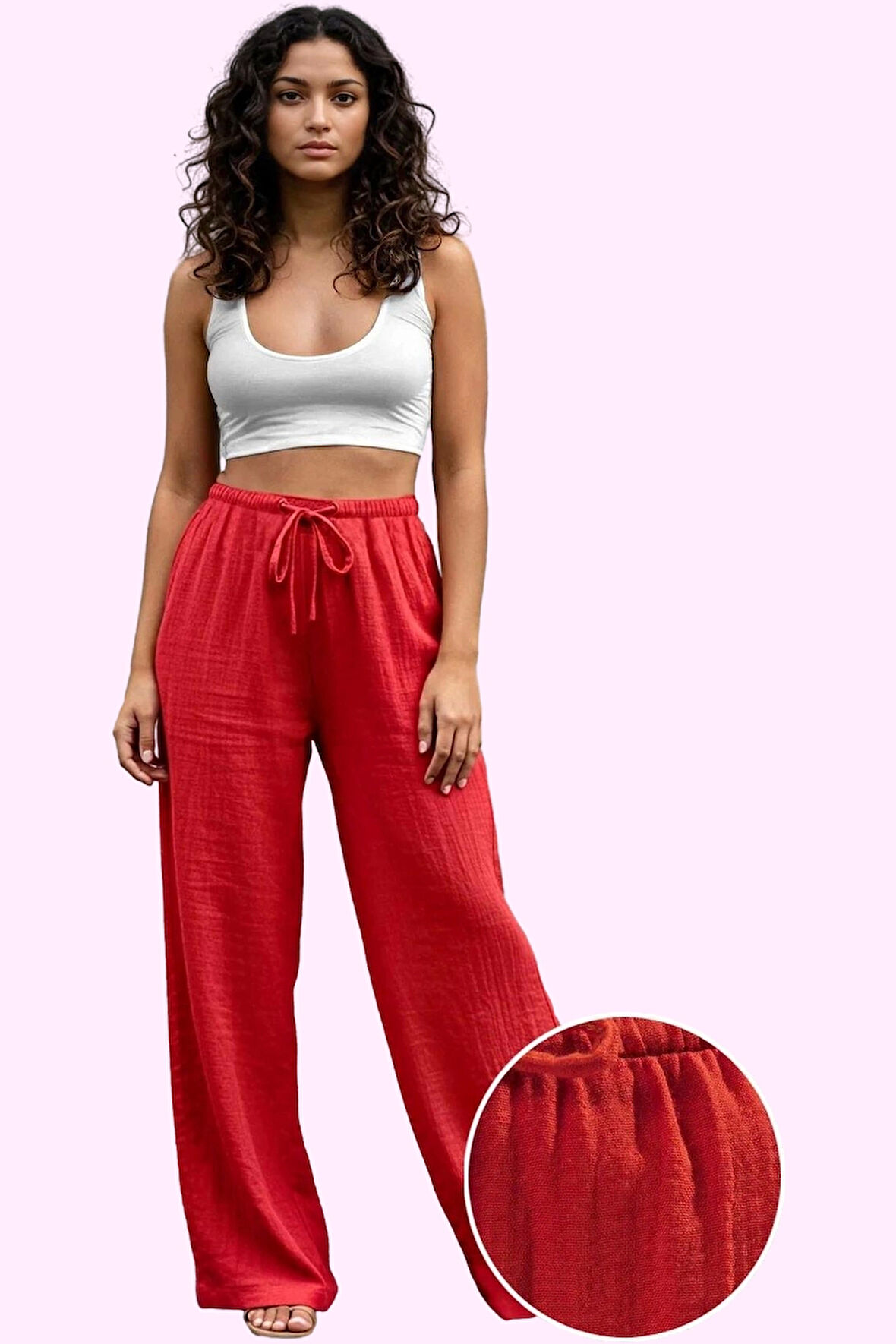 Kadın Geniş Paça Yazlık Pantolon Pamuk Müslin Kumaş Günlük Kullanım Yaz Aylarının Vazgeçilmezi