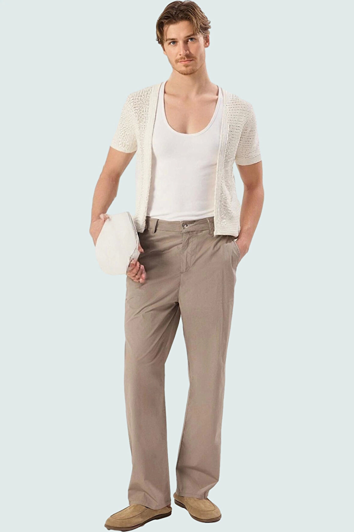 Erkek Straight Fit Boru Paça Pantolon Pamuklu Günlük Kullanım İçin Rahat Dayanıklı Malzeme