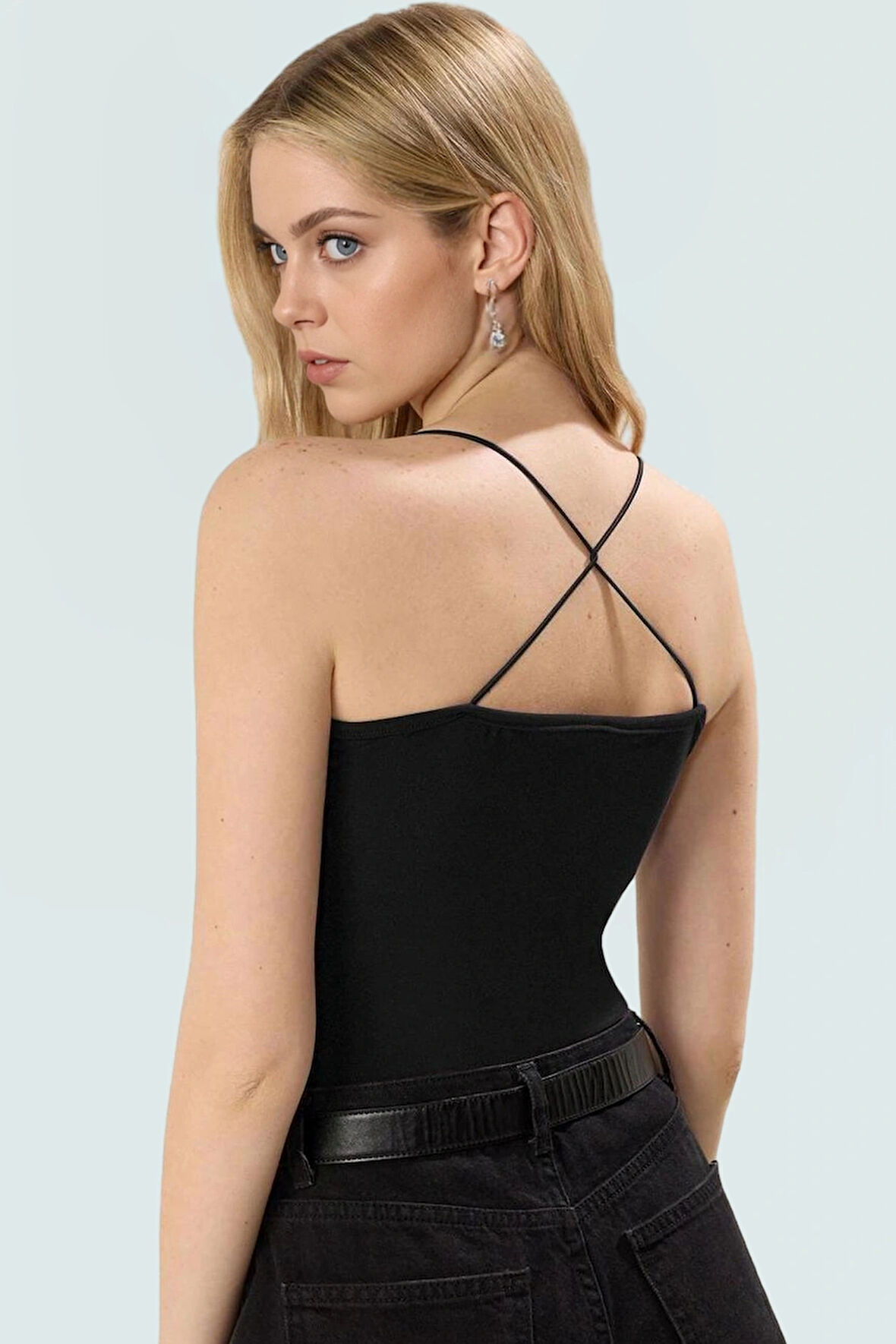 Fitted Vücuda Oturan Kolsuz Bluz Esnek Örme Havuz Yaka Günlük Modern Stil Rahat Kullanım