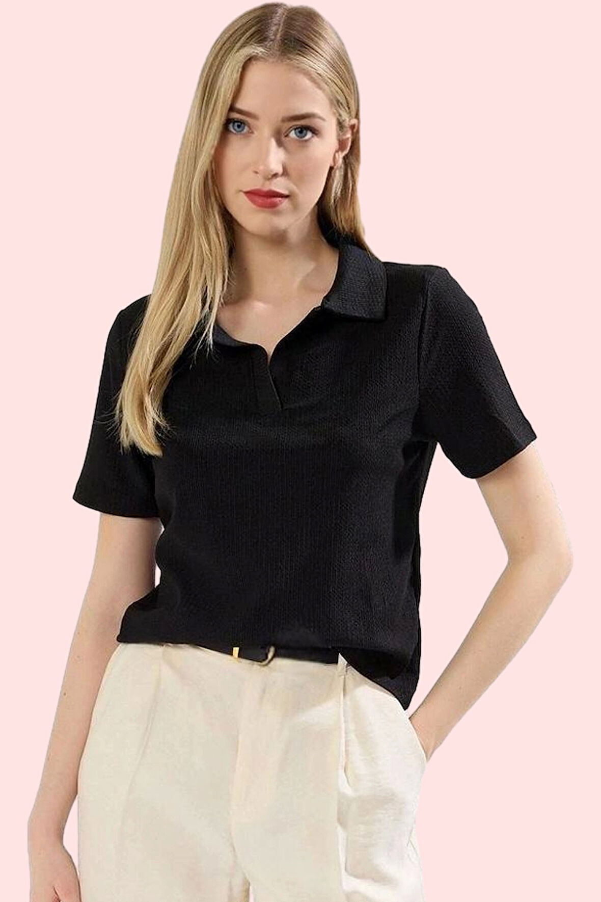 Kadın Polo Yaka Kısa Kollu Basic Bluz Rahat Günlük Kullanım Hafta Sonu Yaz Aylarının Vazgeçilmezi