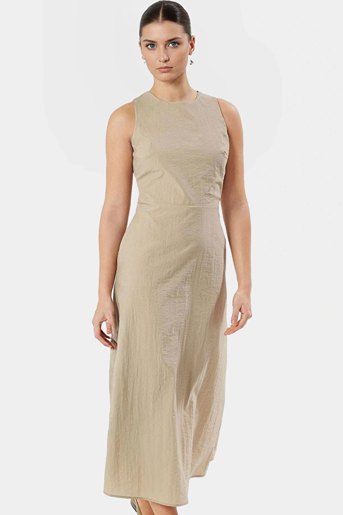 A Kesim Midi Dokuma Elbise Bisiklet Yaka Polyester Yazlık Günlük Mükemmel Uyum Dayanıklı Malzeme