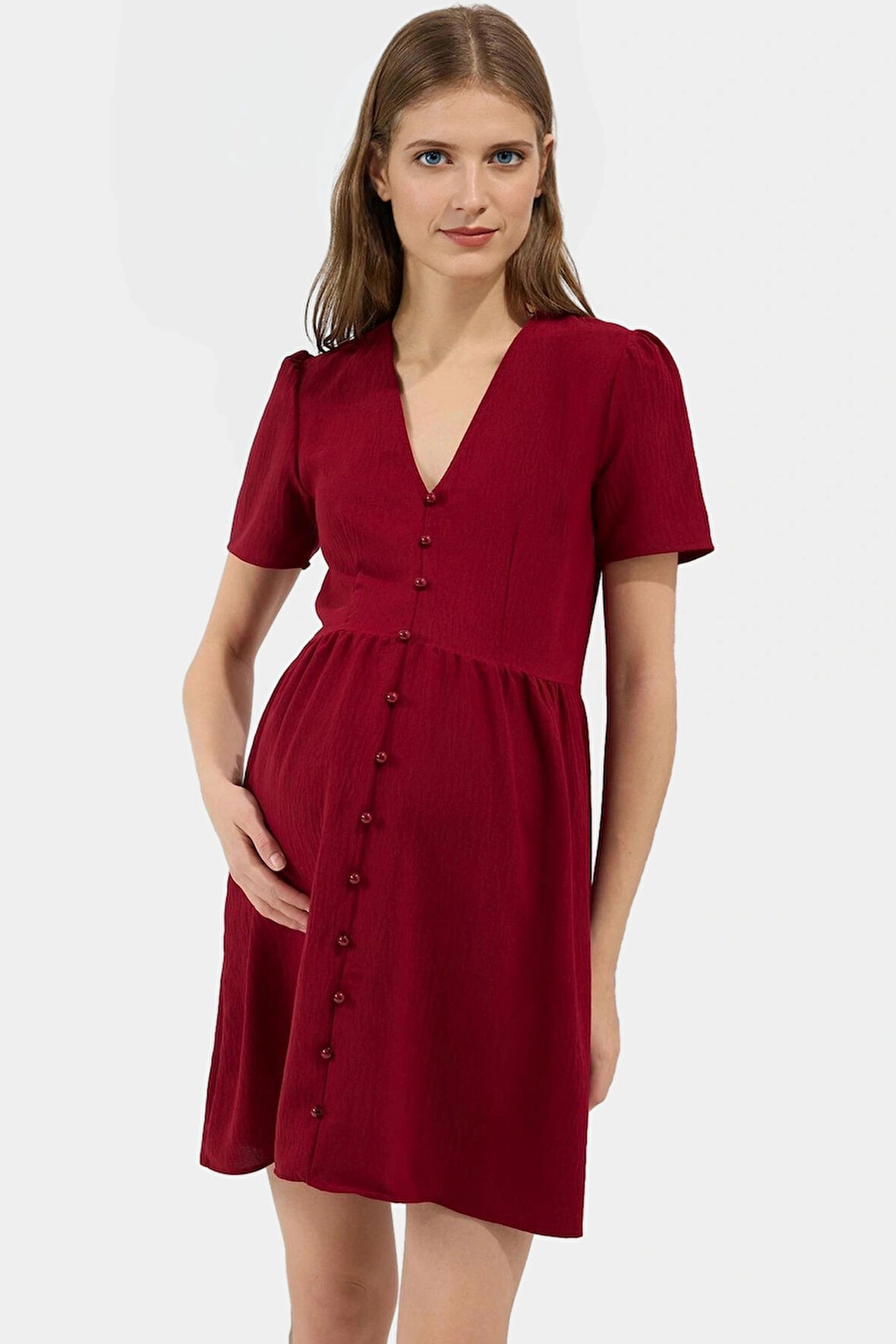 A line Kısa Kollu Mini Elbise  Polyester Yazlık Günlük Konforlu Kesim Modern Stil