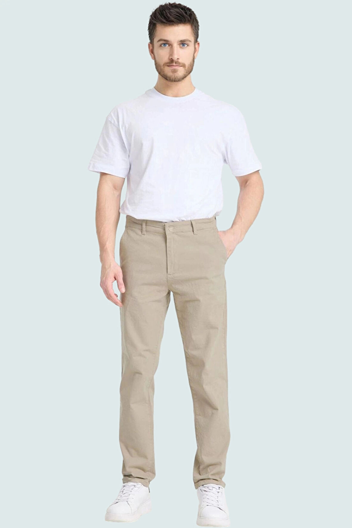 Erkek Chino Pantolon Boru Paça Straight Kalıp Günlük Kombinler Hafta Sonu Kaliteli Malzeme