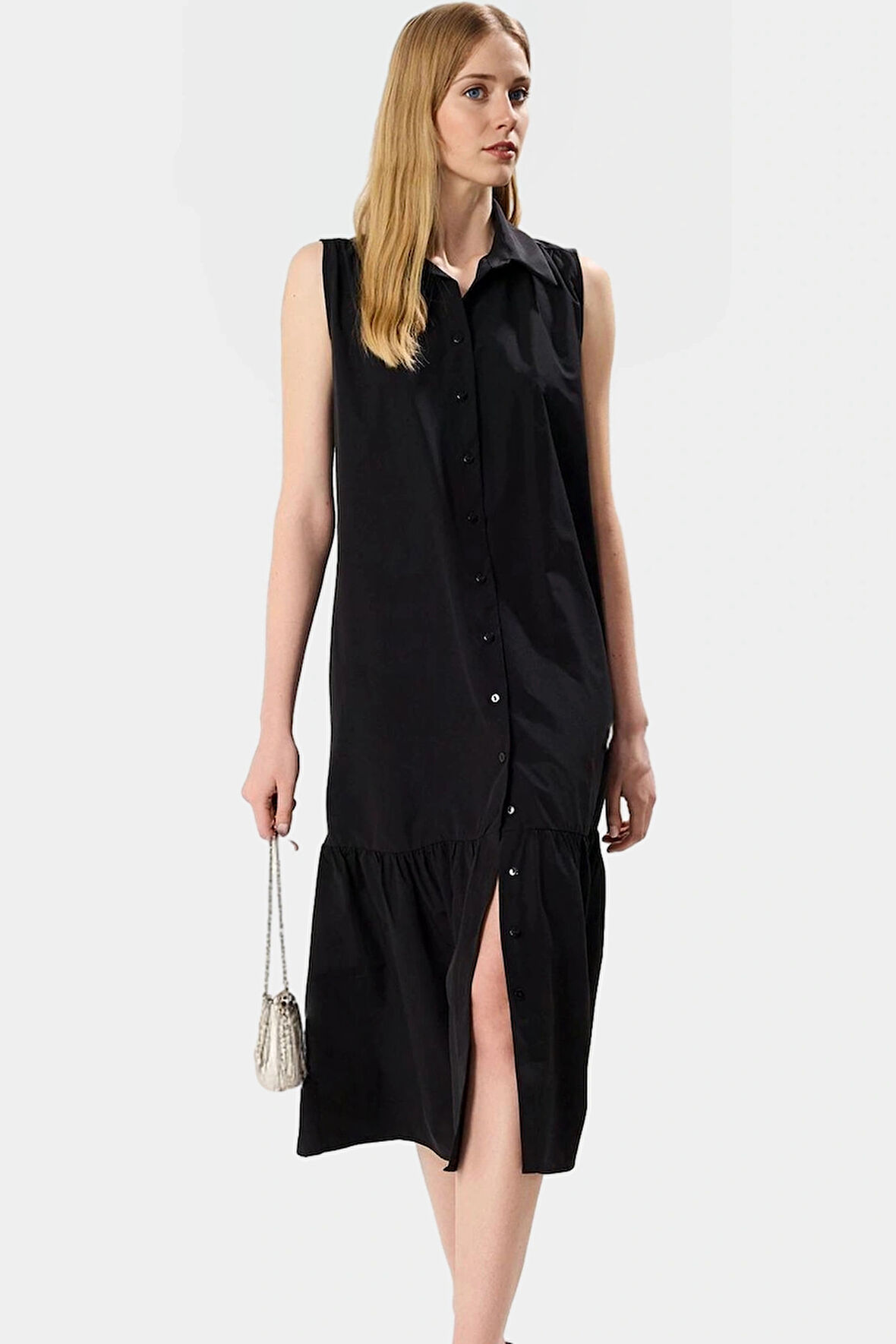 Kadın Midi Boy Terrycotton Dokuma Gömlek Elbise Rahat Günlük Stil Şık Görünüm Özel Tasarım