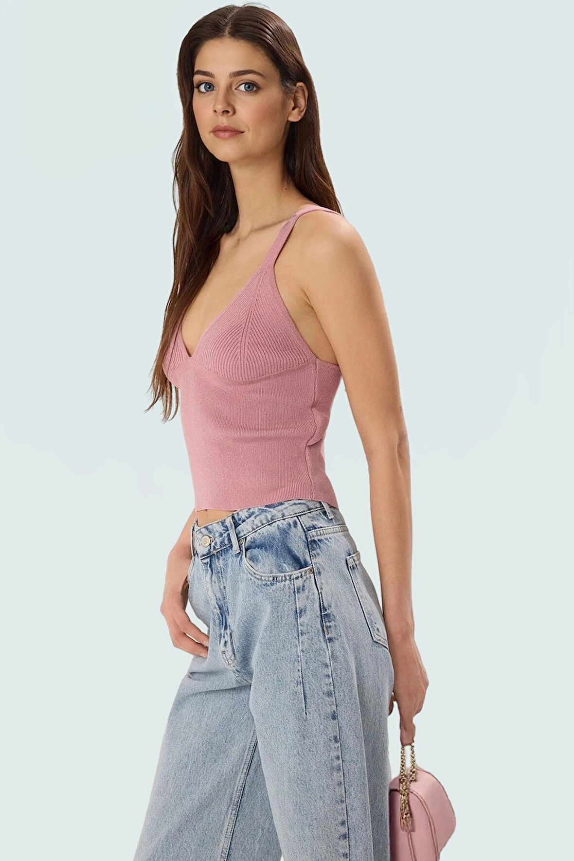 V Yaka Fitted Triko Bluz Yazlık Rahat Kombinler İçin Özel Tasarım Özenle Seçilmiş