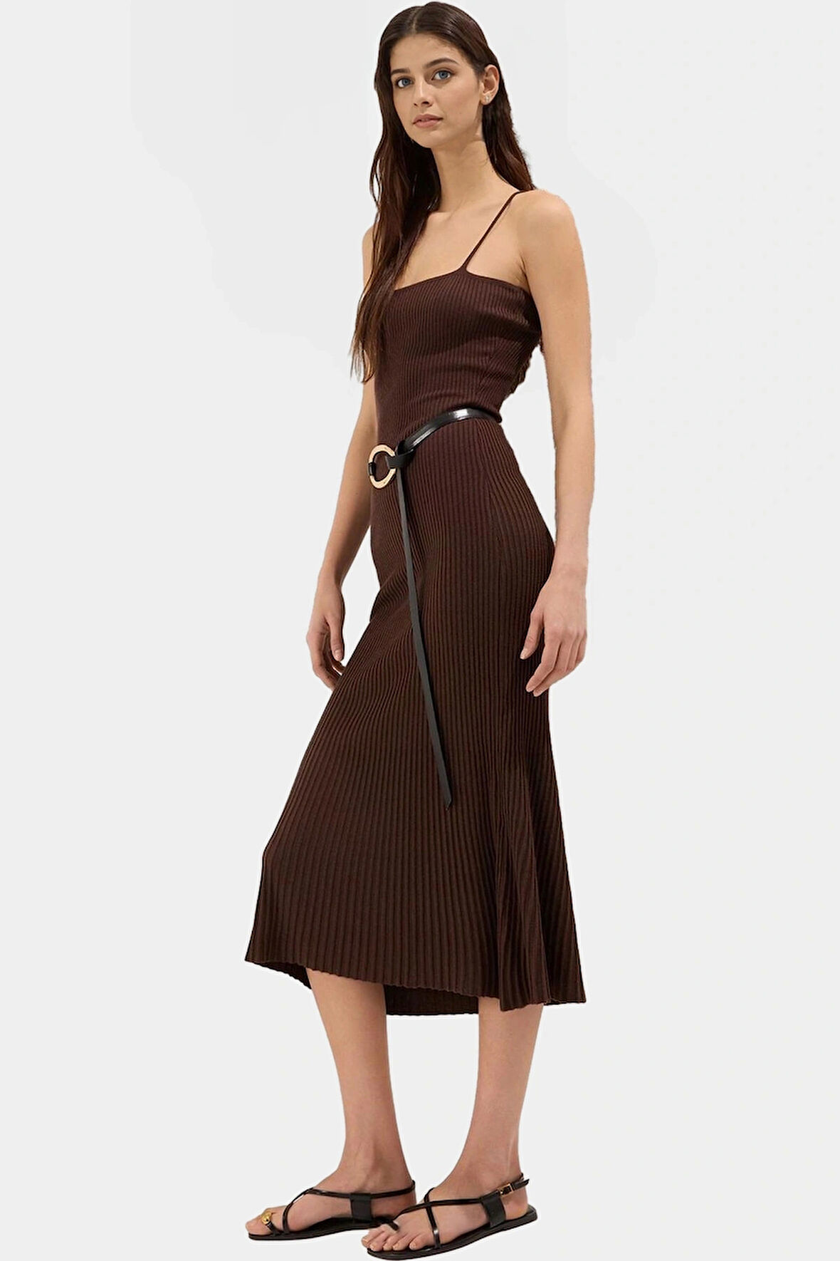 Yazlık Triko Midi Elbise Kare Yaka A Line Viskoz Polyester Uzun Ömürlü Seçkin Malzeme Yüksek Kalite