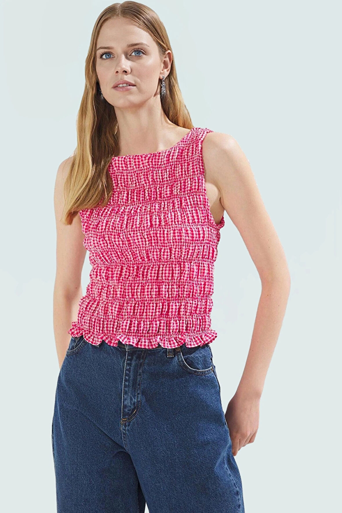 Fitted Gofre Dokuma Bluz Kolsuz Kayık Yaka Günlük Tarz Modern Stil Kullanım İçin