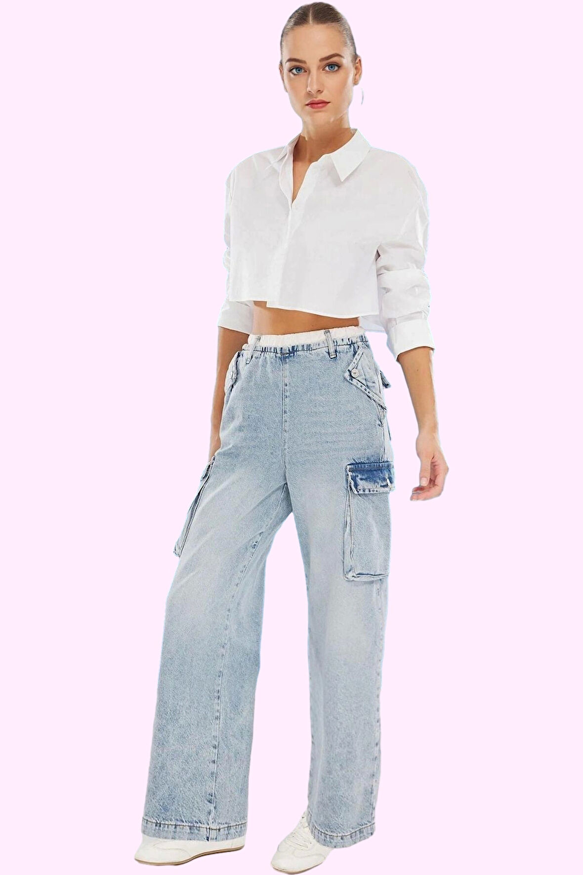 Kadın Yüksek Bel Geniş Paça Denim Pantolon Pamuk Günlük Stil Hafta Sonu Yaz Aylarının Vazgeçilmezi