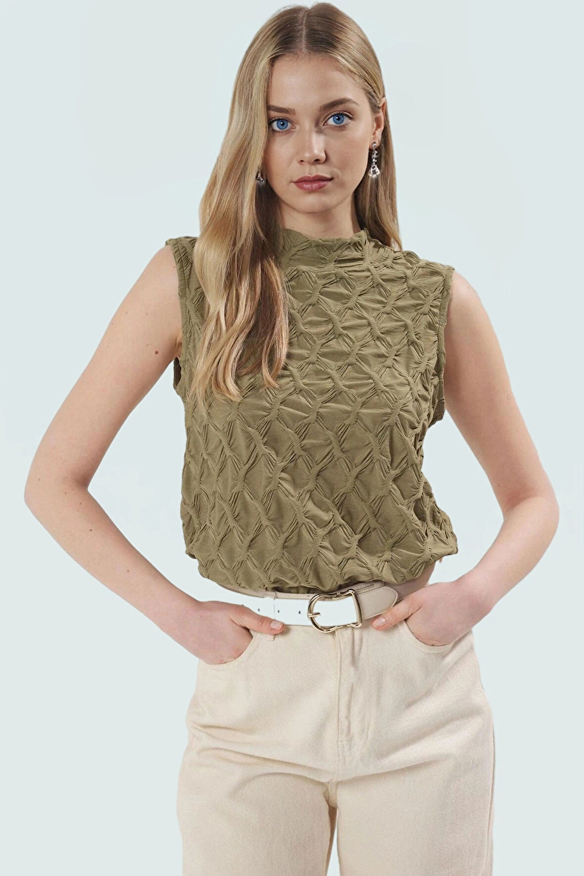 Gofre Dokulu Regular Bluz Yazlık Rahat Polyester Elastan Uzun Ömürlü Zarifane Tasarım