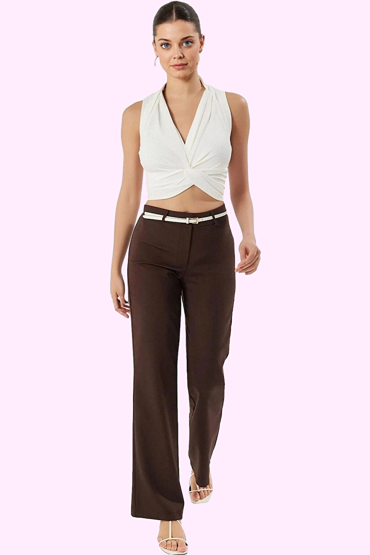 Kadın Yüksek Bel Geniş Paça Dokuma Pantolon Günlük Ve İş Stilleri İçin Yaz Aylarının Vazgeçilmezi