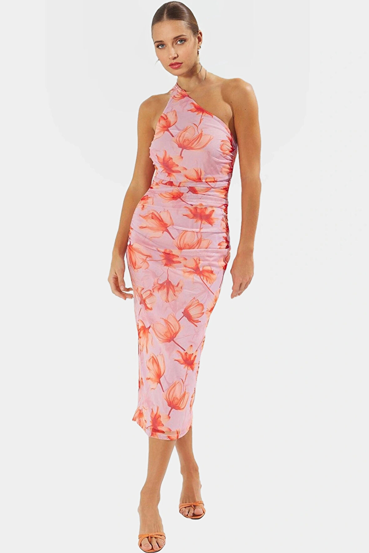 Leopar Desenli Midi Boy Tül Elbise Bodycon Kalıp Yazlık Astarlı Profesyonel Görünüm Modern Stil