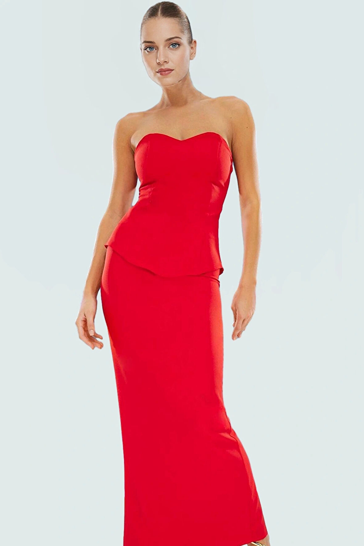 Straplez Fitted Dokuma Elbise Yaz Koleksiyonu Şık Tasarım Profesyonel Görünüm Rahat Kullanım