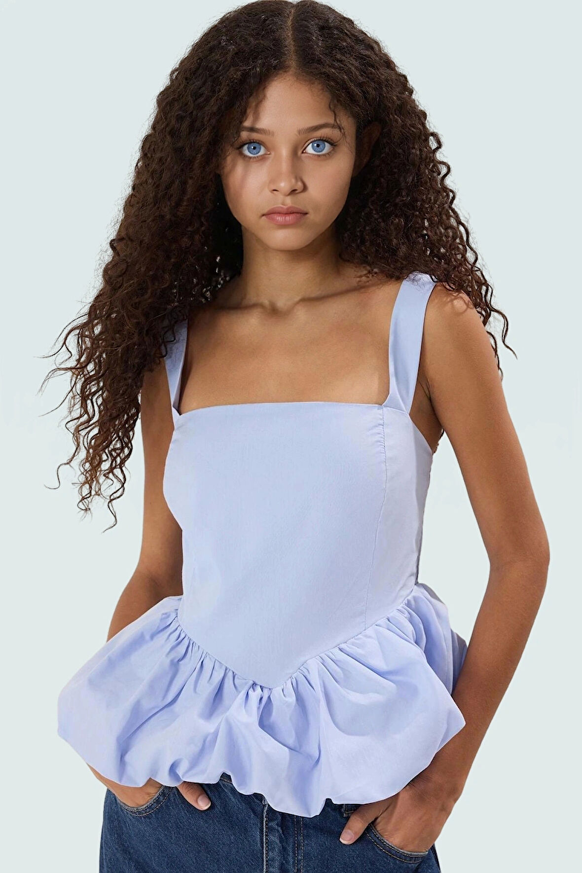 Yazlık Balon Etekli Bluz Rahat Kalıp Pamuklu Polyester Modern Stil Konforlu Kesim