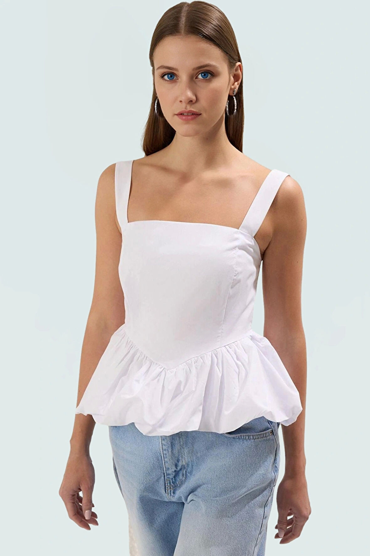 Yazlık Balon Etekli Bluz Rahat Kalıp Pamuklu Polyester Modern Stil Konforlu Kesim