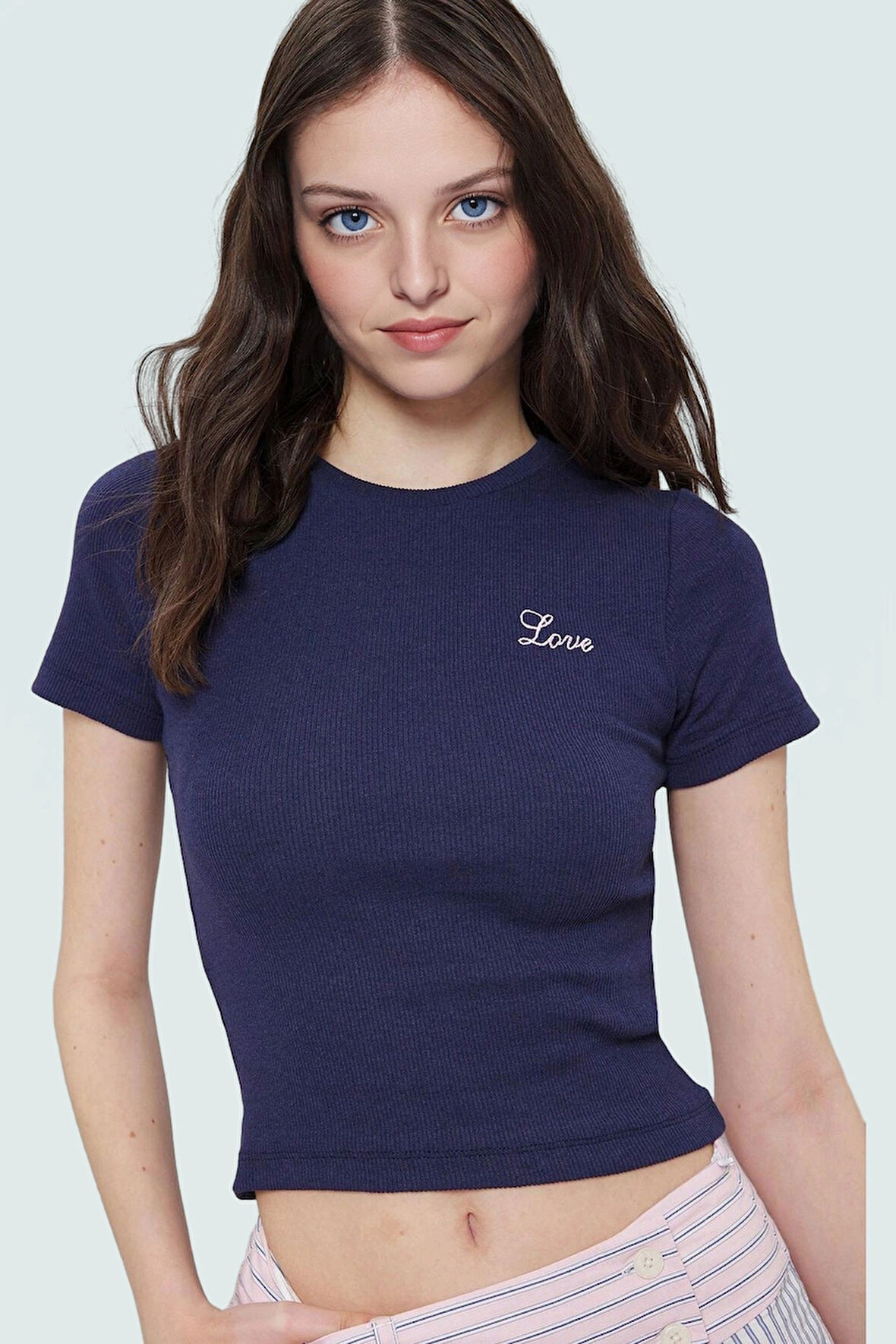 Kısa Kollu Bisiklet Yaka Fitted Örme Bluz Modern Stil Uzun Ömürlü Zarifane Tasarım