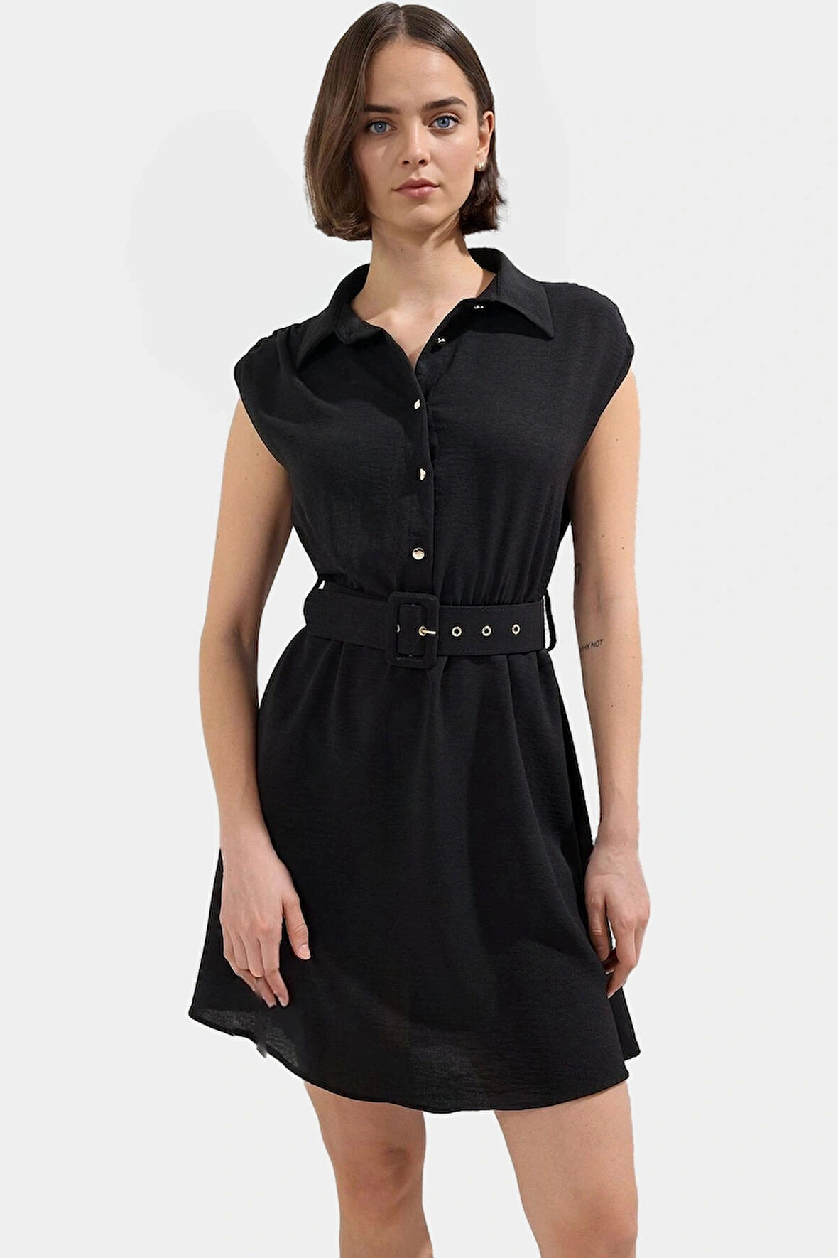 Kadın Kısa A Kesim Kemerli Elbise Polyester Dokuma Günlük Stil Profesyonel Görünüm Mükemmel Uyum