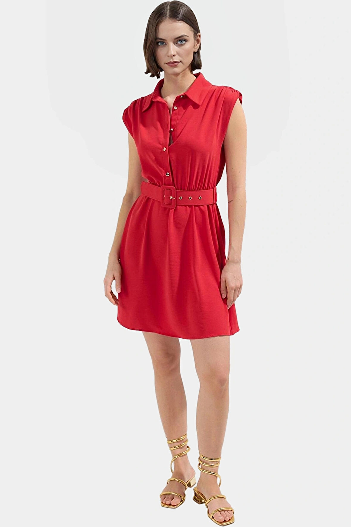 Kadın Kısa A Kesim Kemerli Elbise Polyester Dokuma Günlük Stil Profesyonel Görünüm Mükemmel Uyum